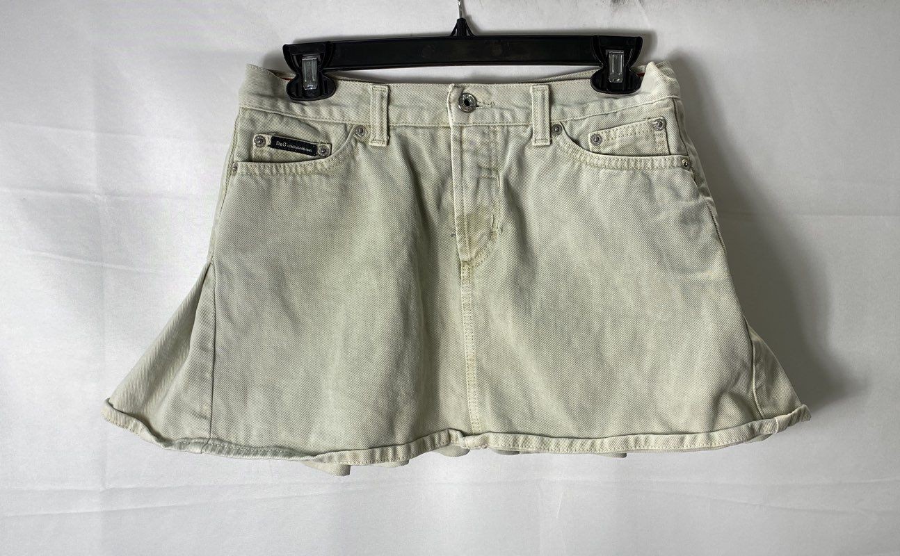Vintage 90s D&G Dolce & Gabbana Women&rsquo;s Beige Pleated Denim Mini Skirt Sz 26/40