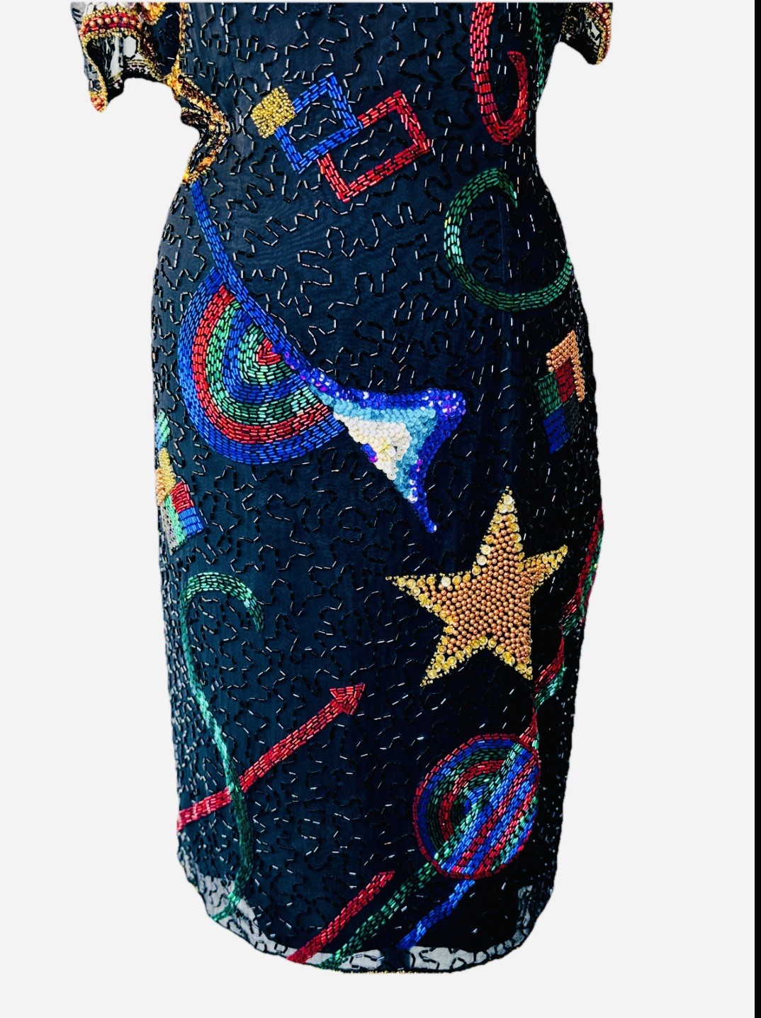 Vintage 80s Silk Heavily Hand Beaded Sequin Celestial Dress by Nadine Boutique