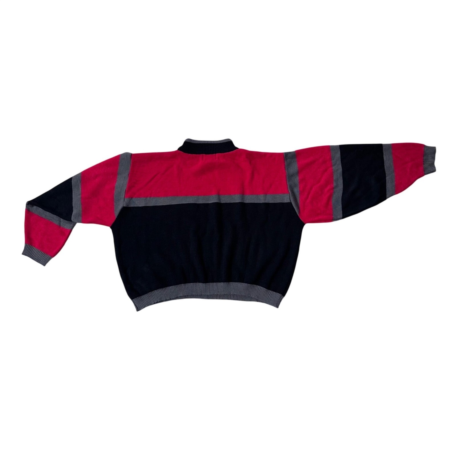 Vintage Colorblock Sweater Large Red Black Gray Acrylic Retro Hollywood Vine 80s