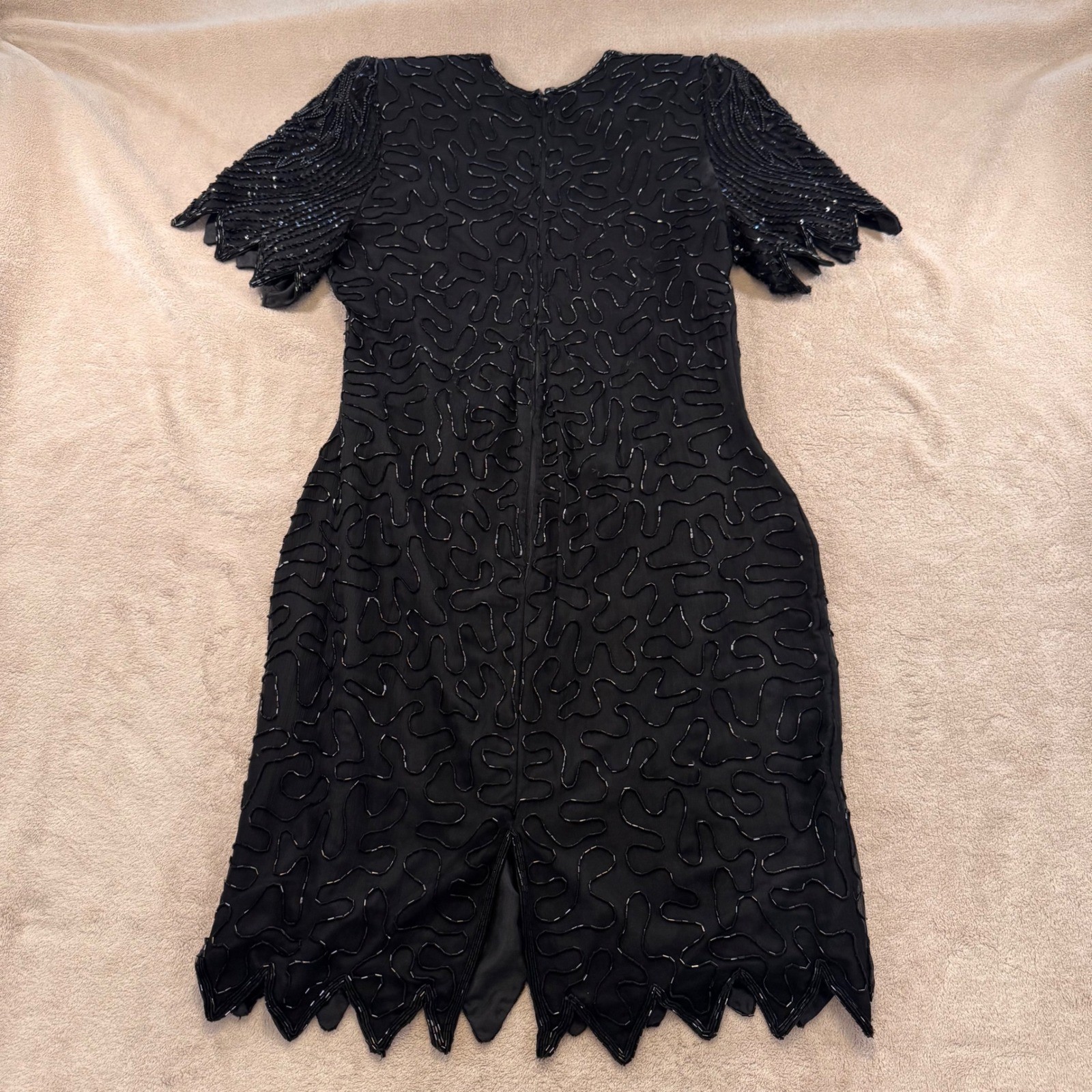 Vintage Gatsby Flapper Beaded Sequin Cocktail Party Dress Art Deco Black SZ M