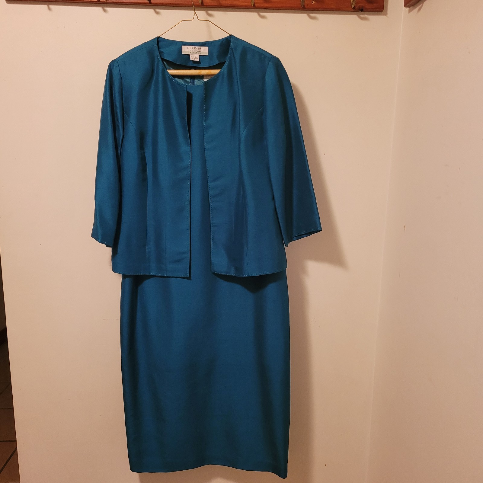 Shomi by Miller Shor petites 100% silk dress and jacket size 10 teal vintage