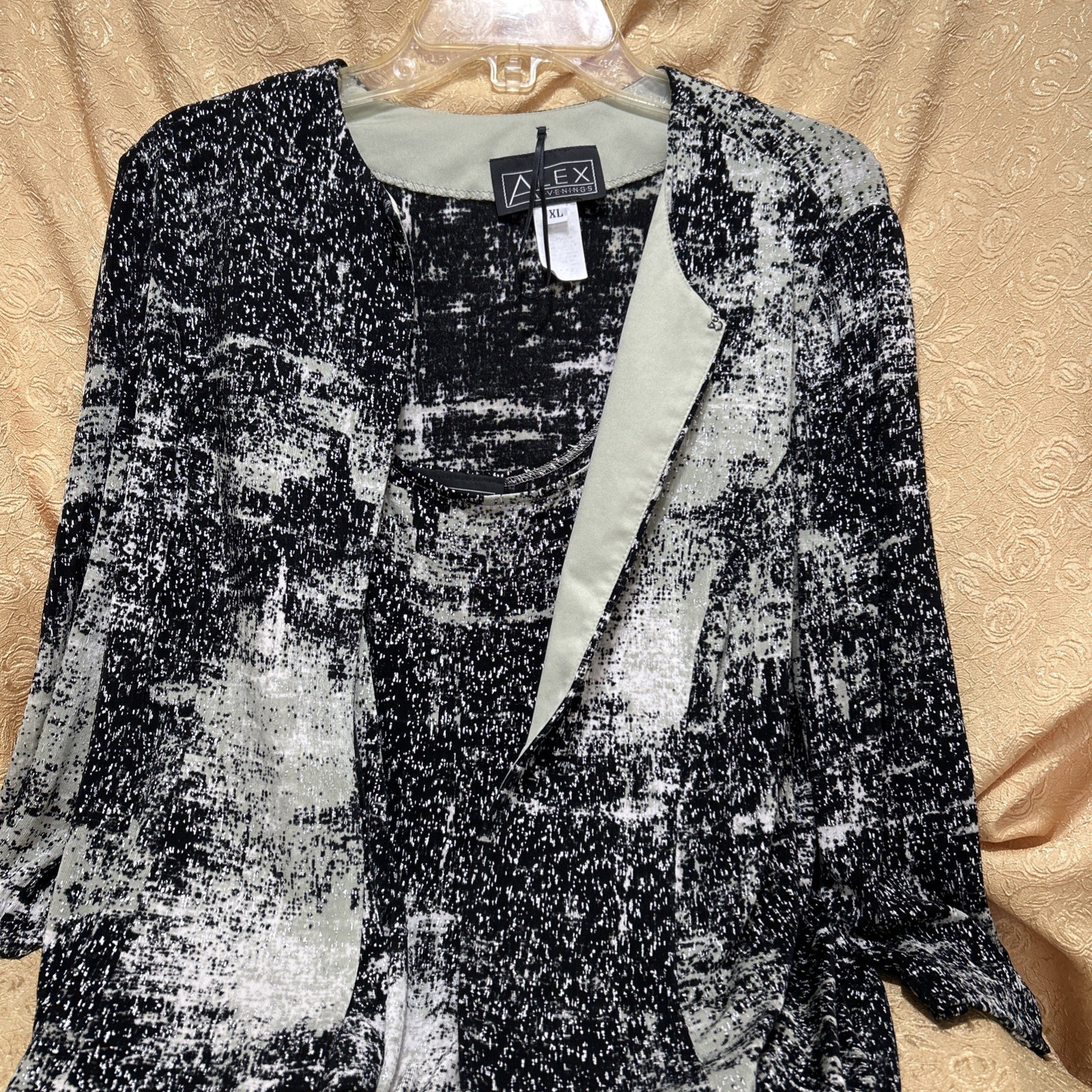 Alex Evenings Womens 2pc Jacket Tank Set XL Black Grey Taupe EUC