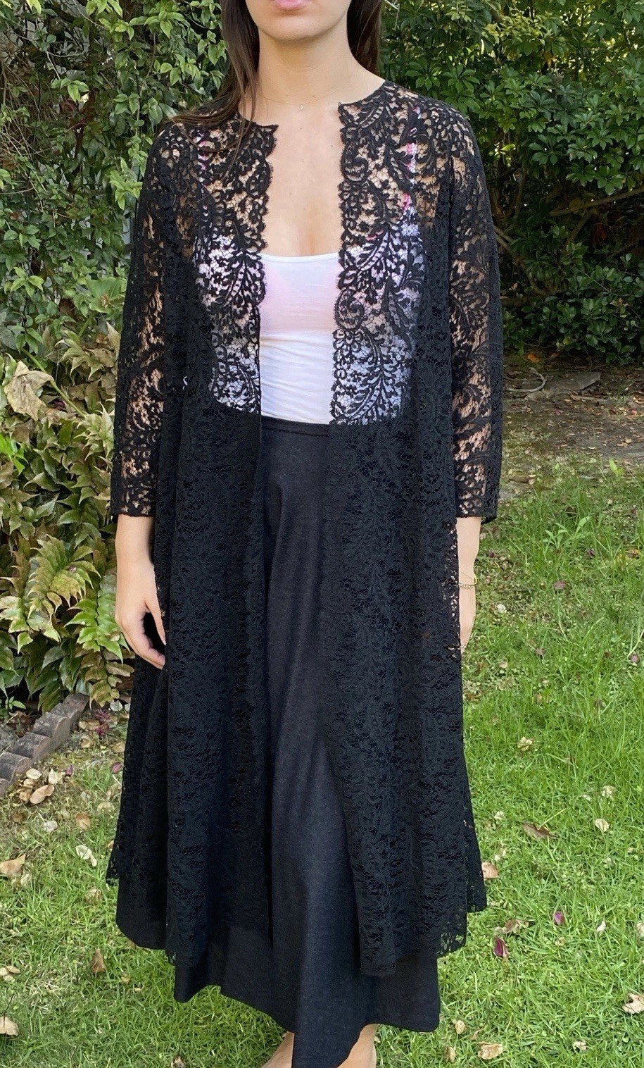 Exquisite Vintage Hand sewn Chantilly Lace Coat Duster Black