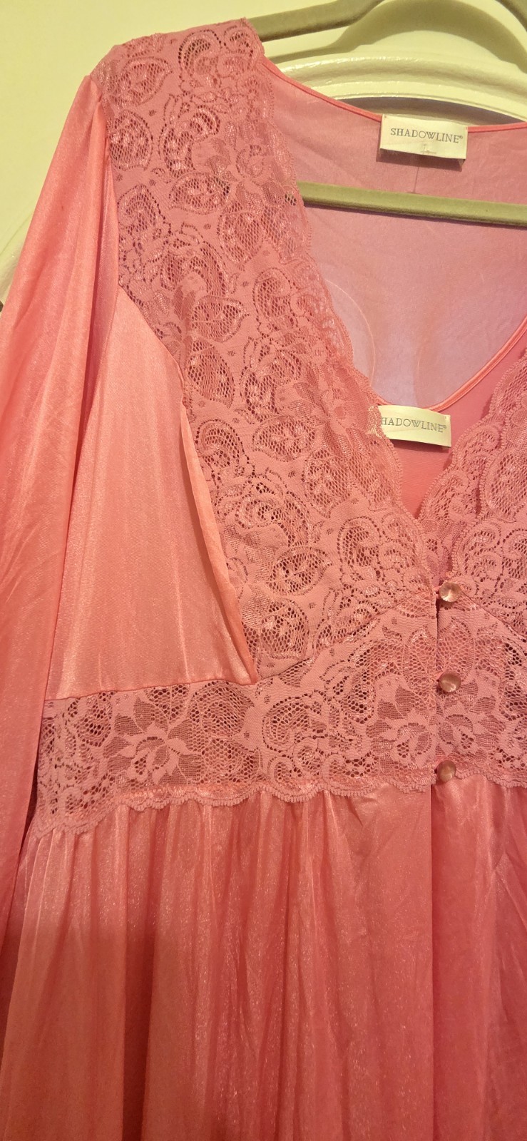 VTG Shadowline Peignoir Robe & Nightgown Silky Soft Nylon Pink Size 1X USA