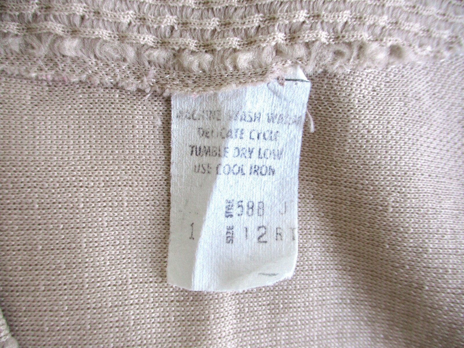 Vtg 60s 70s Mod Beige Poly Knit 2-Pc Drop Waist Dress Jacket Secretary Suit 12
