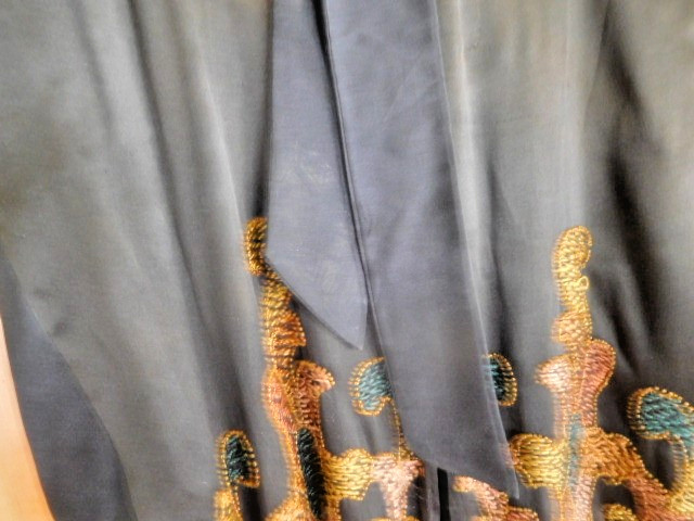 Hand embroidered Home Made Antique Black kimono style Robe ~ FREE SHIPPING~