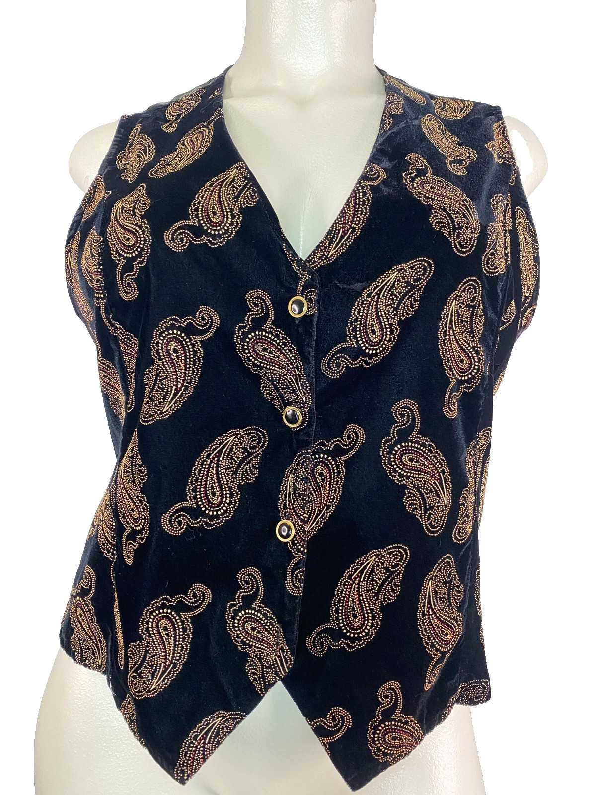Vintage 1990s black velvet paisley vest 22 W 3X XXXL plus size gold red