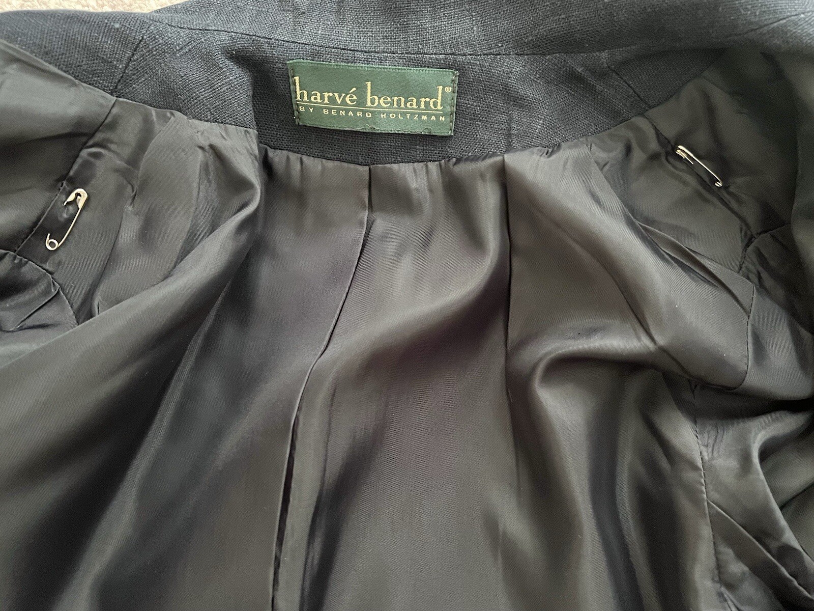 Womens Navy Blue Harvé Benard Lined Linen Blazer Jacket Size M Vintage