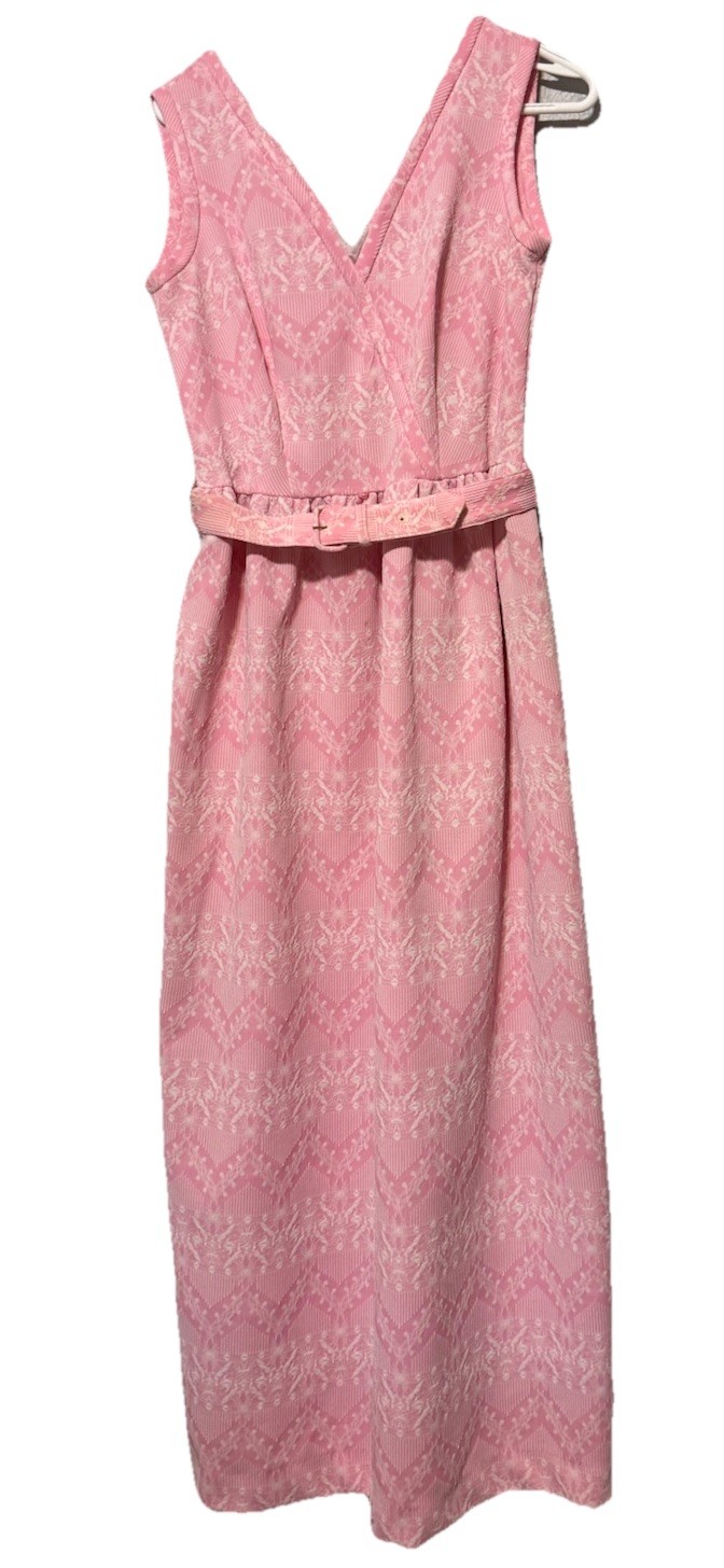 Vintage Women&rsquo;s Toni Todd Pink Textured Sleeveless Formal Maxi Dress With Belt