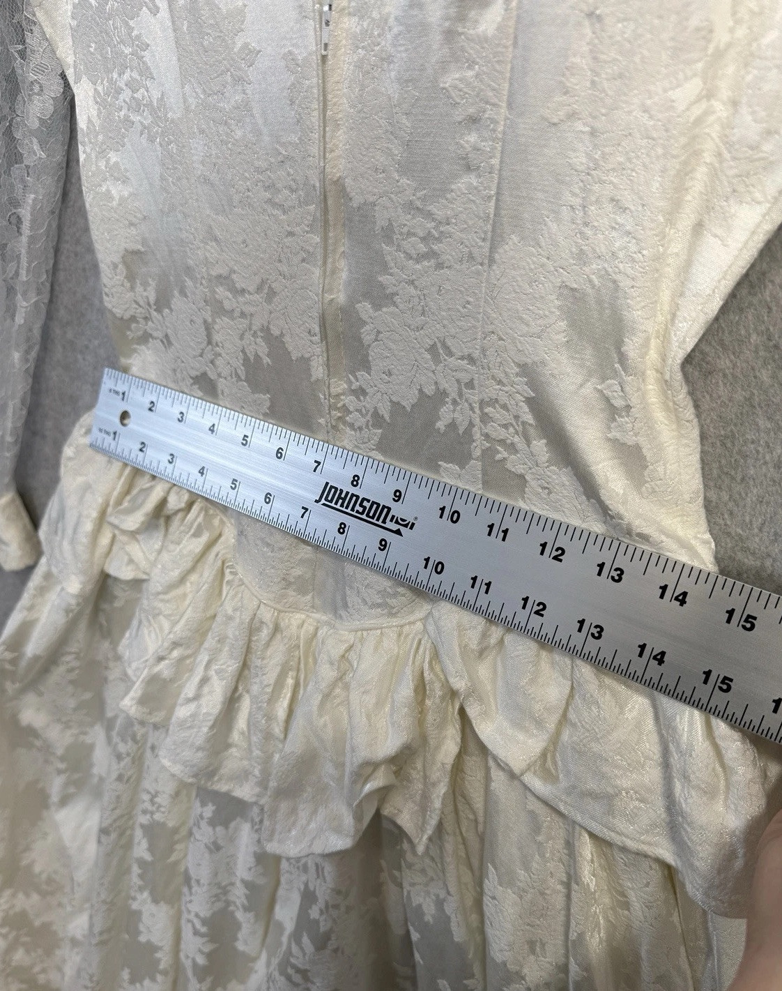 VTG 80s Roper Rustic Ivory Lace Jacquard Prairie Victorian Dress Womens 5/6 USA
