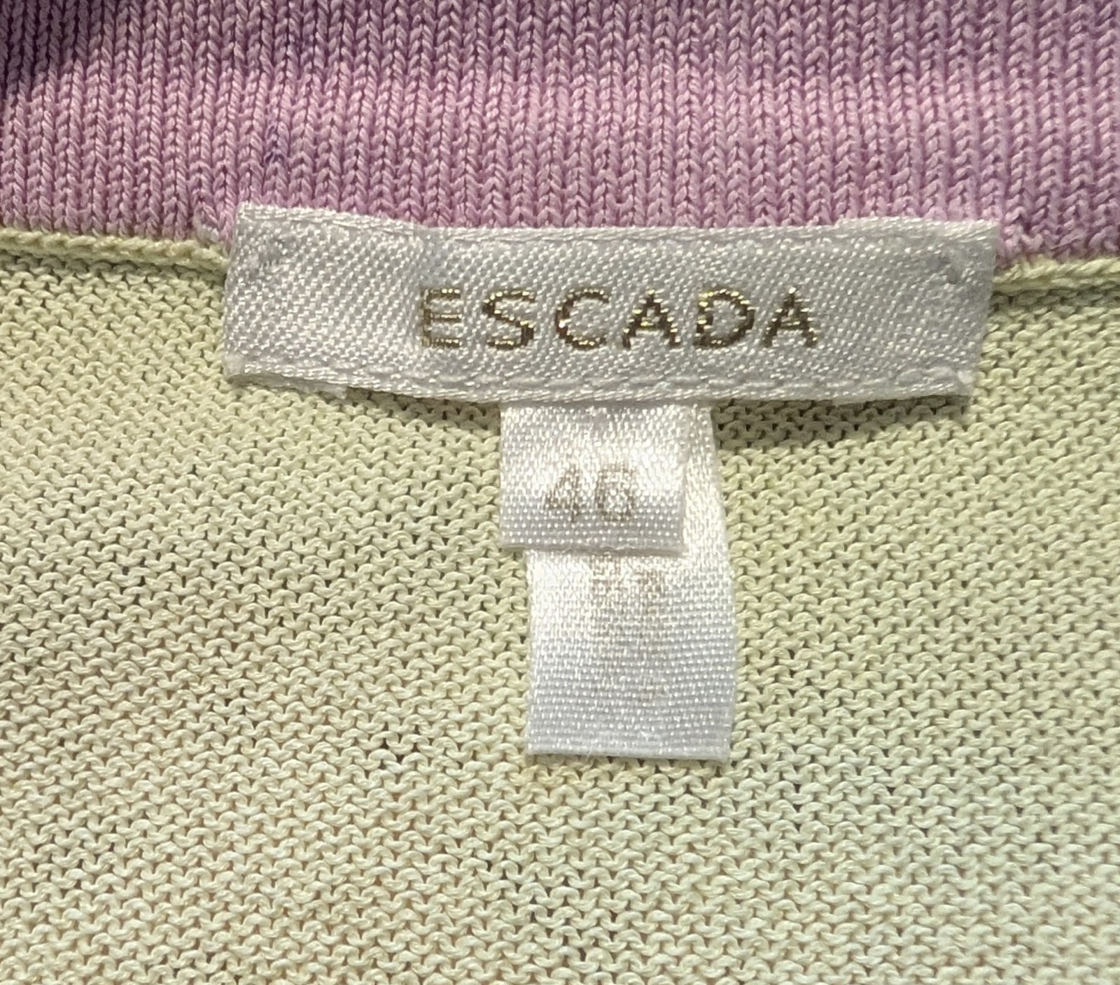 Escada Vintage V-Neck Cardigan Sweater Chartreuse Yellow Lilac Pink Germany 46