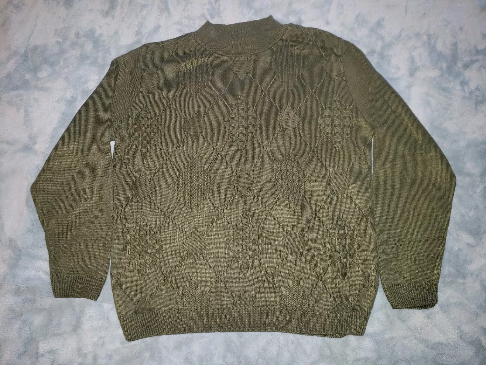 Women&rsquo;s Vintage Alfred Dunner Olive Green Diamond Knit Sweater Medium Acrylic