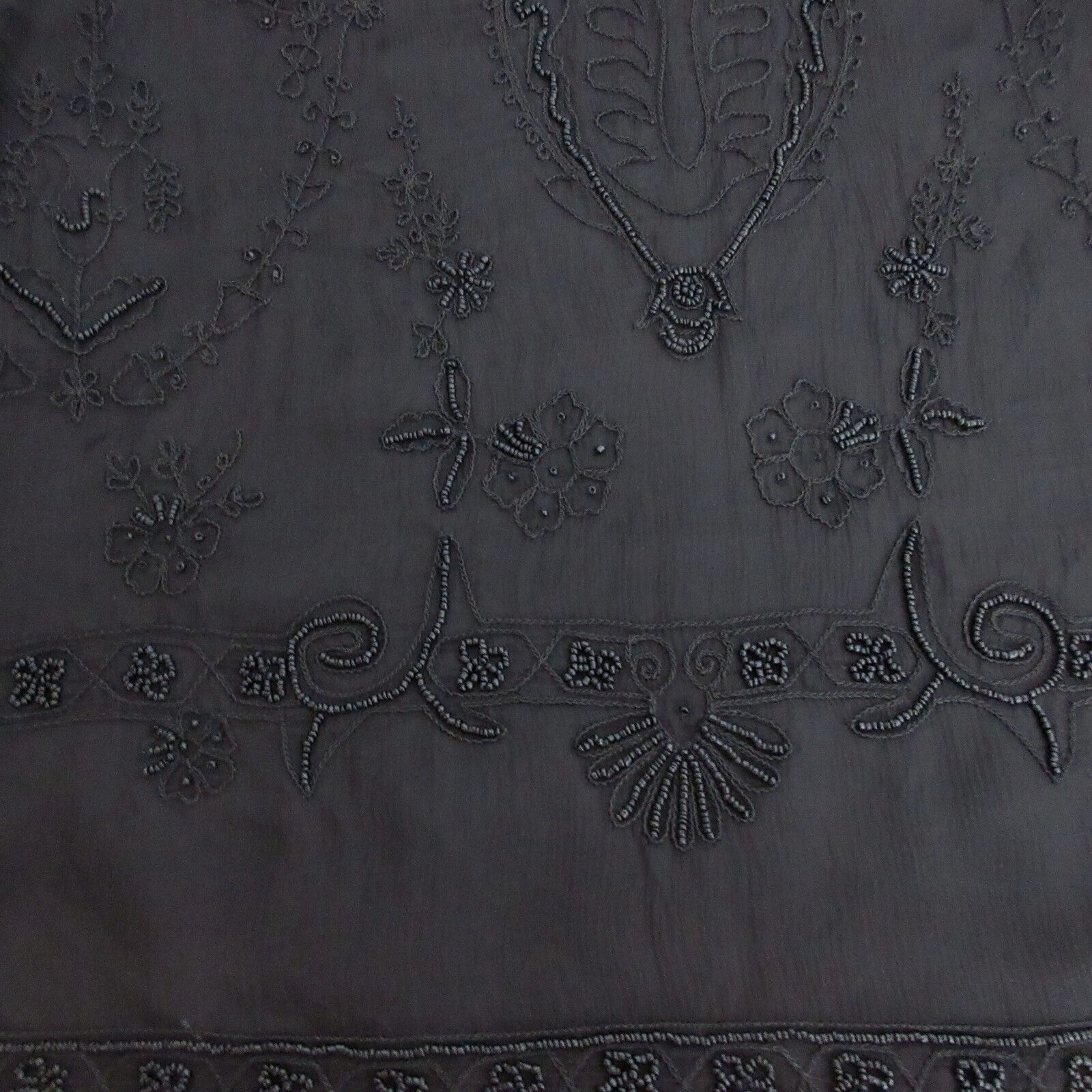Rafaella Black 100% Silk Vest Medium Black Heavily Beaded Front Back Embroidered