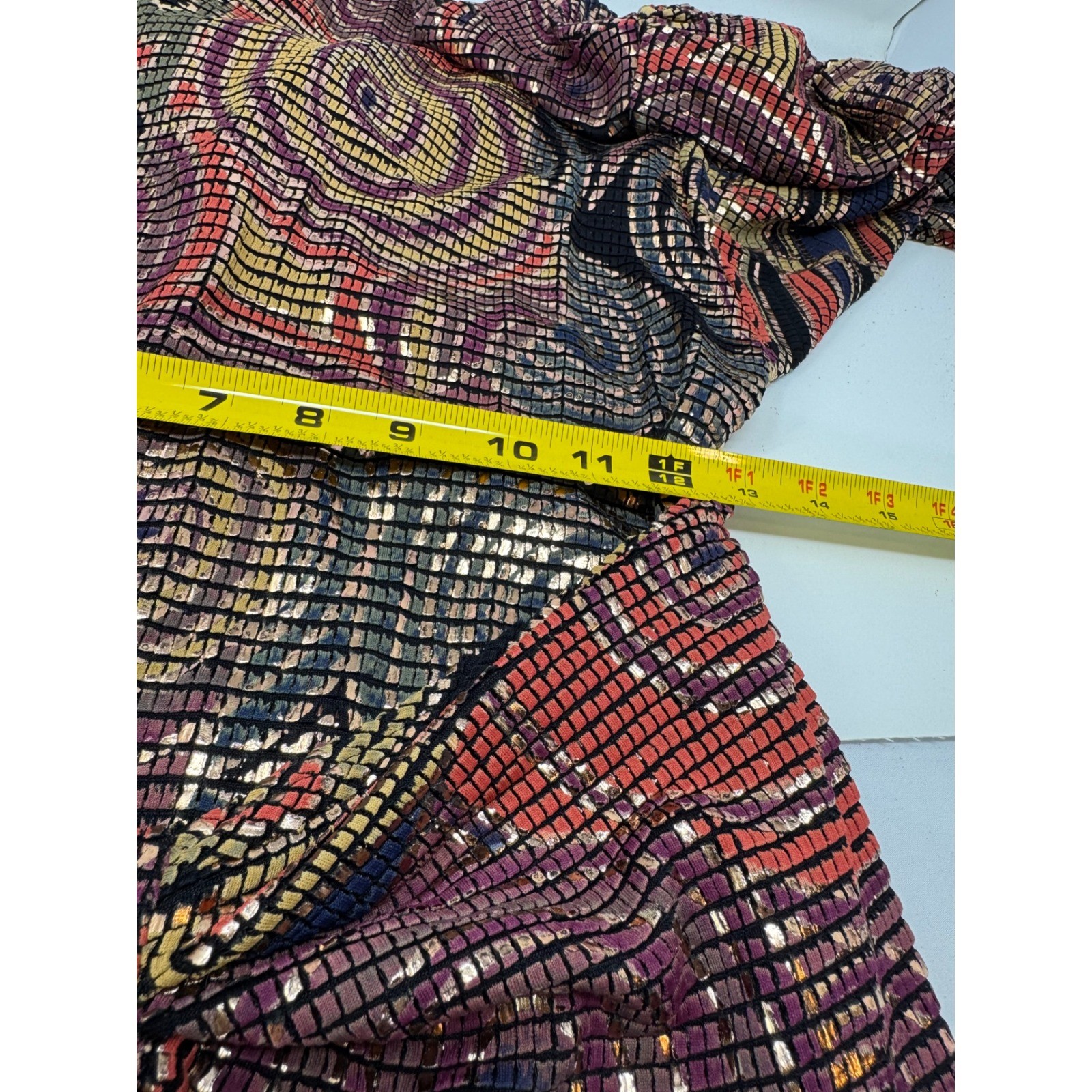 Vintage Janine of London La Vie Mosaic Metallic Knit Midi Dress Gold Red Sz M
