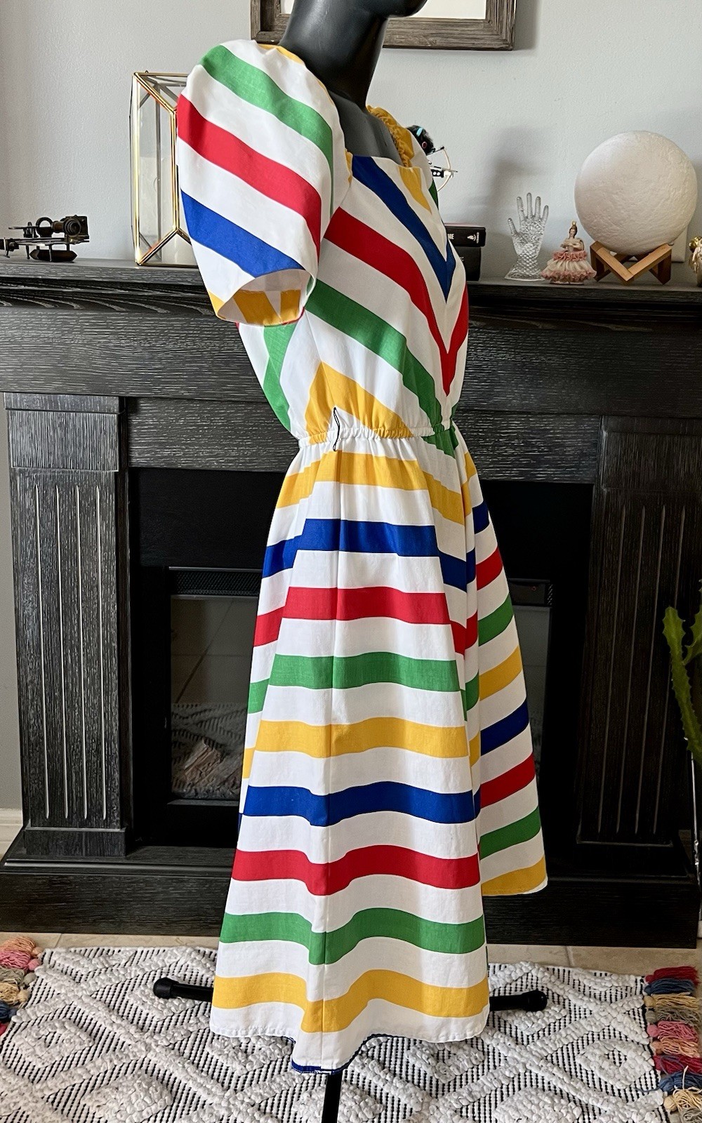 Vintage 80s Raul Blanco Rainbow Striped Chevron Dress M