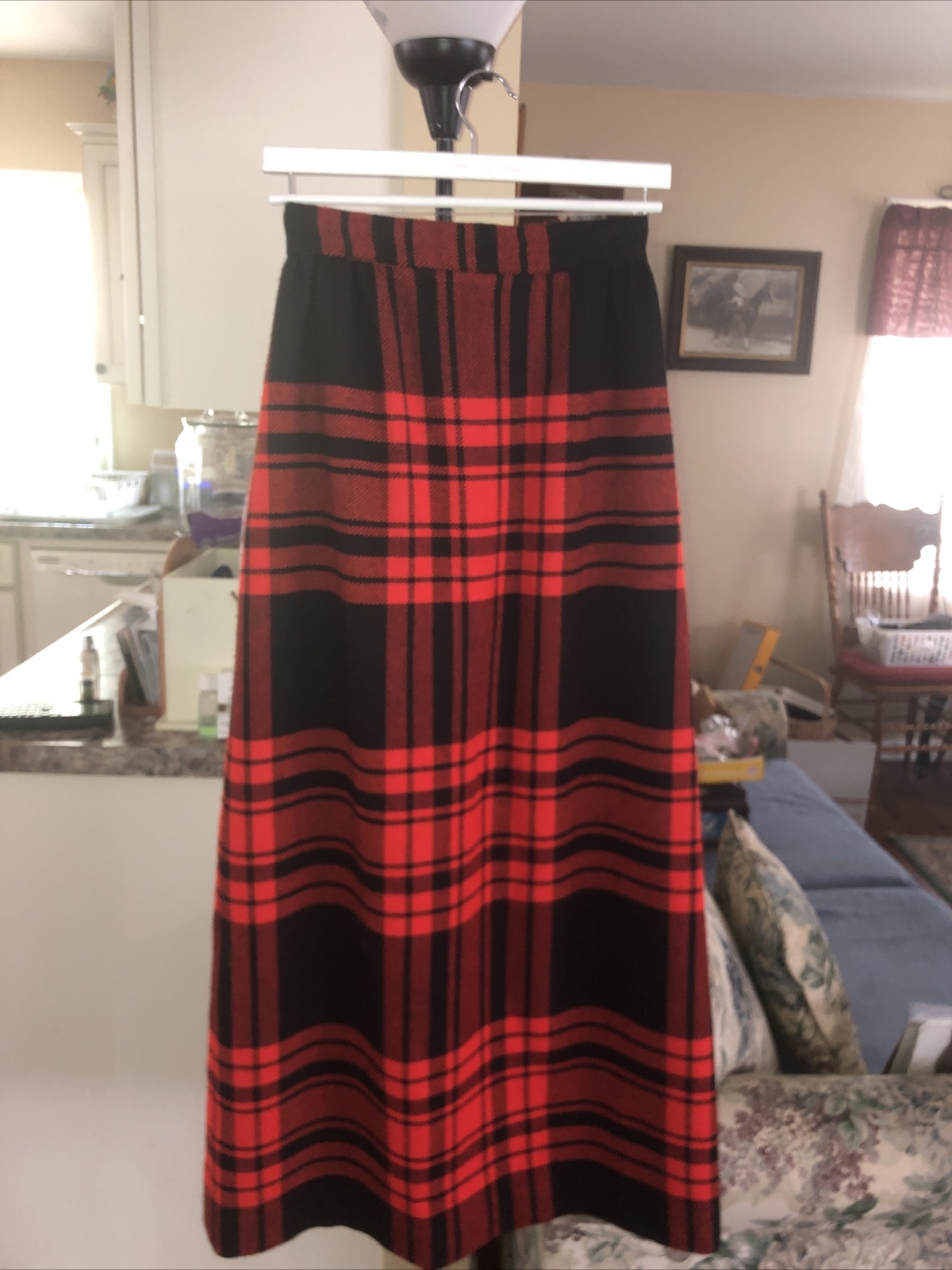 Vtg Vicky Vaughn Junior 60s 70s Swing Plaid Skirt Full Length M Retro Mod Red