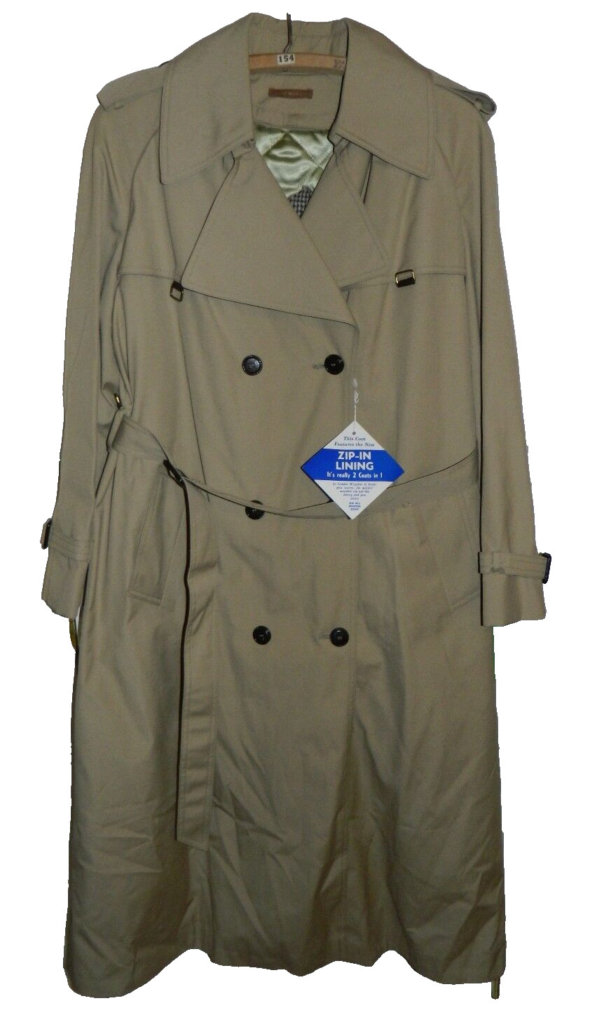 VTG NWT DOMINO 1970&rsquo;s Khaki 2 in 1 All Season Trench Rain Coat Size 13/14