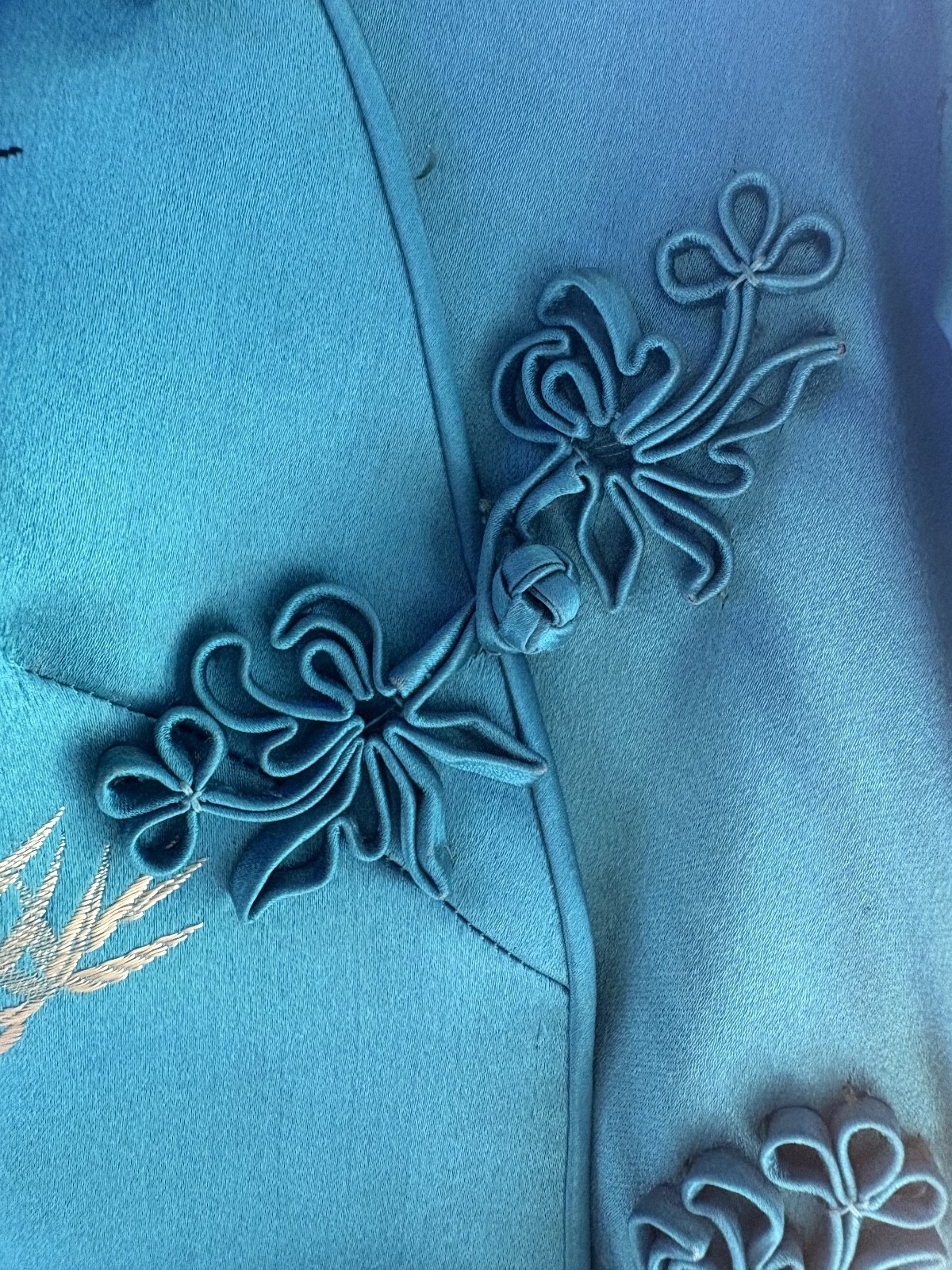 Dorothy Rose Vintage 1970s-1990s Teal Satin Chinese Cheongsam Dress size small