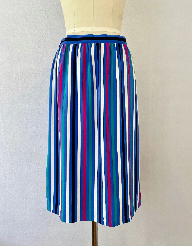 Ca. 1980s Vintage Striped Silk Skirt and Blouse Set by Silk Studio