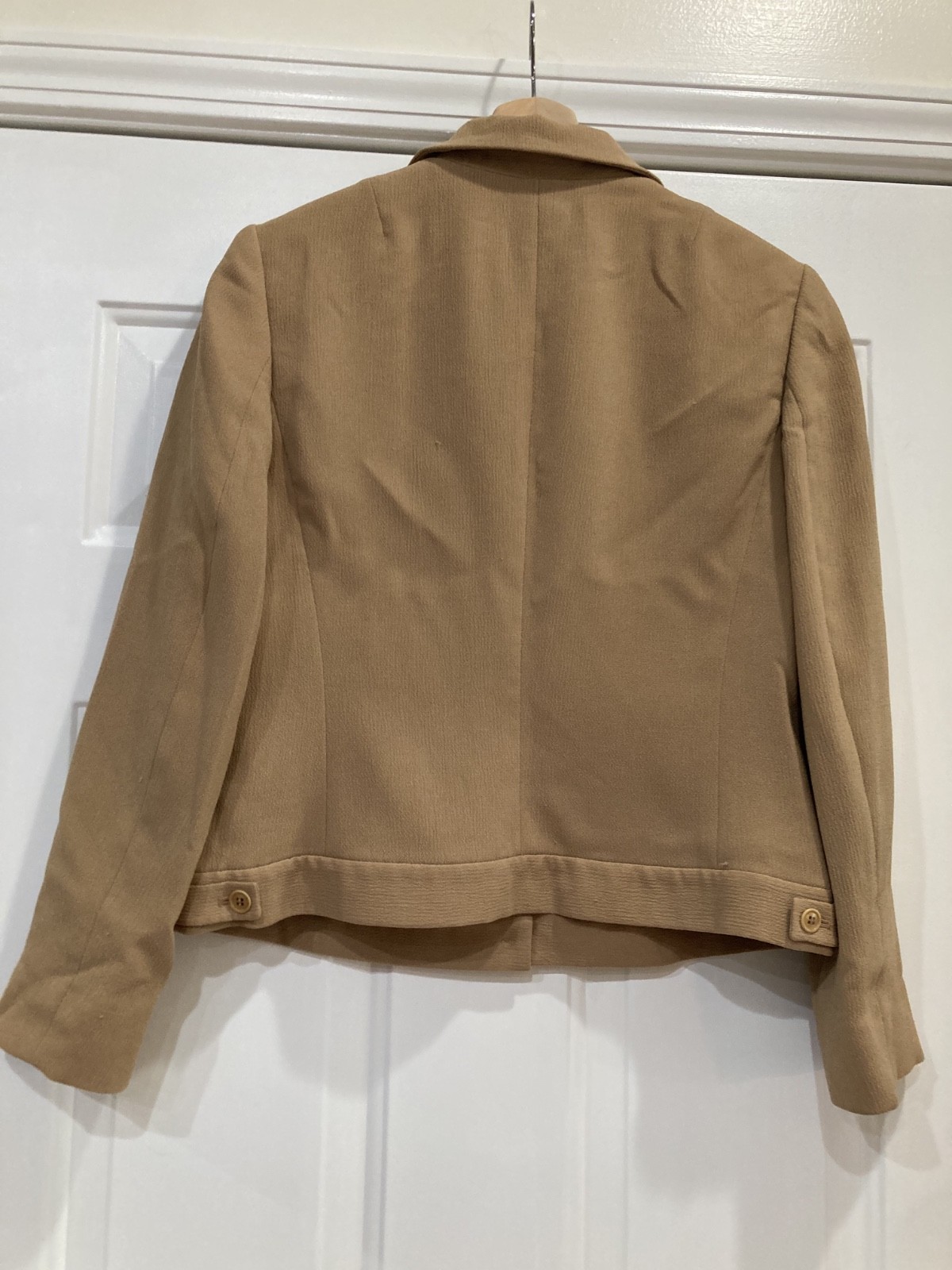 Vintage Liz Claiborne 90s Y2K Nubby Polyester Tan Camel Jacket, Size Petite 10