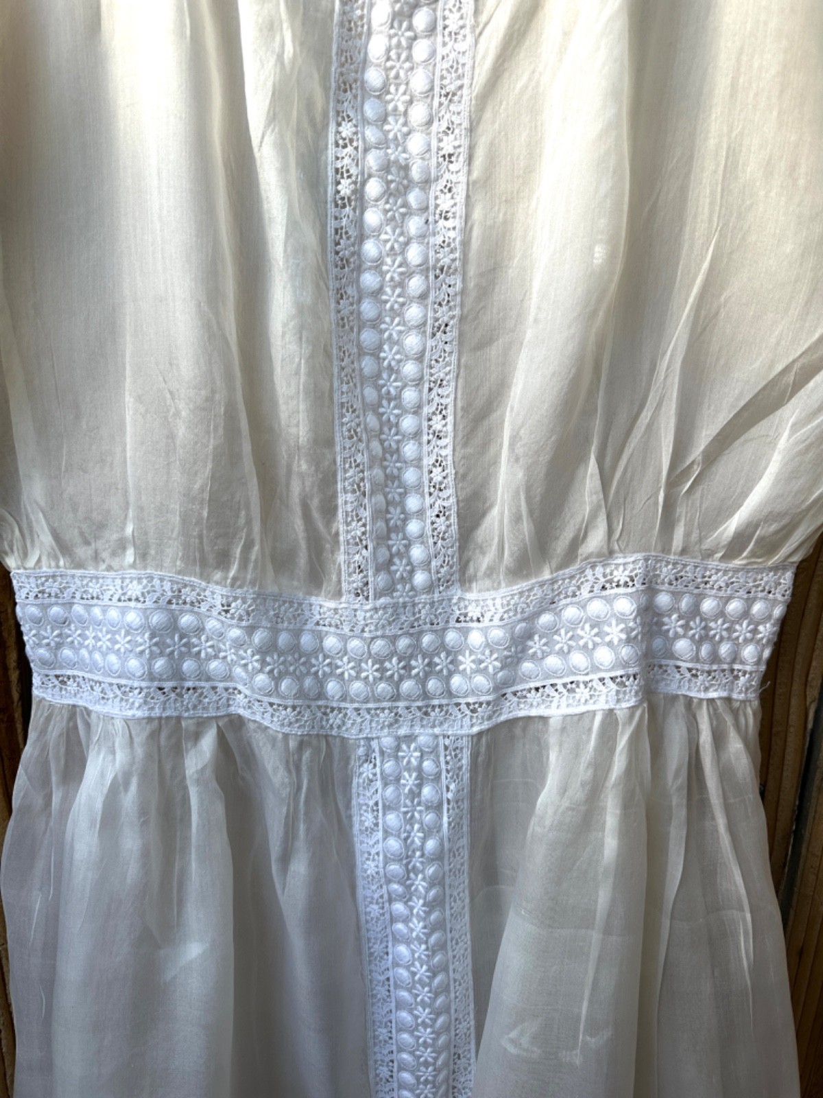 Edwardian Tea Dress Antique Silk Organza with Lace Rare Vintage