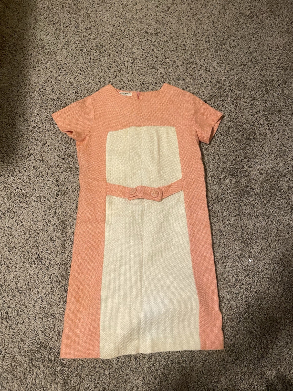 Roos/Atkins California Vintage Pink Cream Colorblock Shift Short Sleeve Dress
