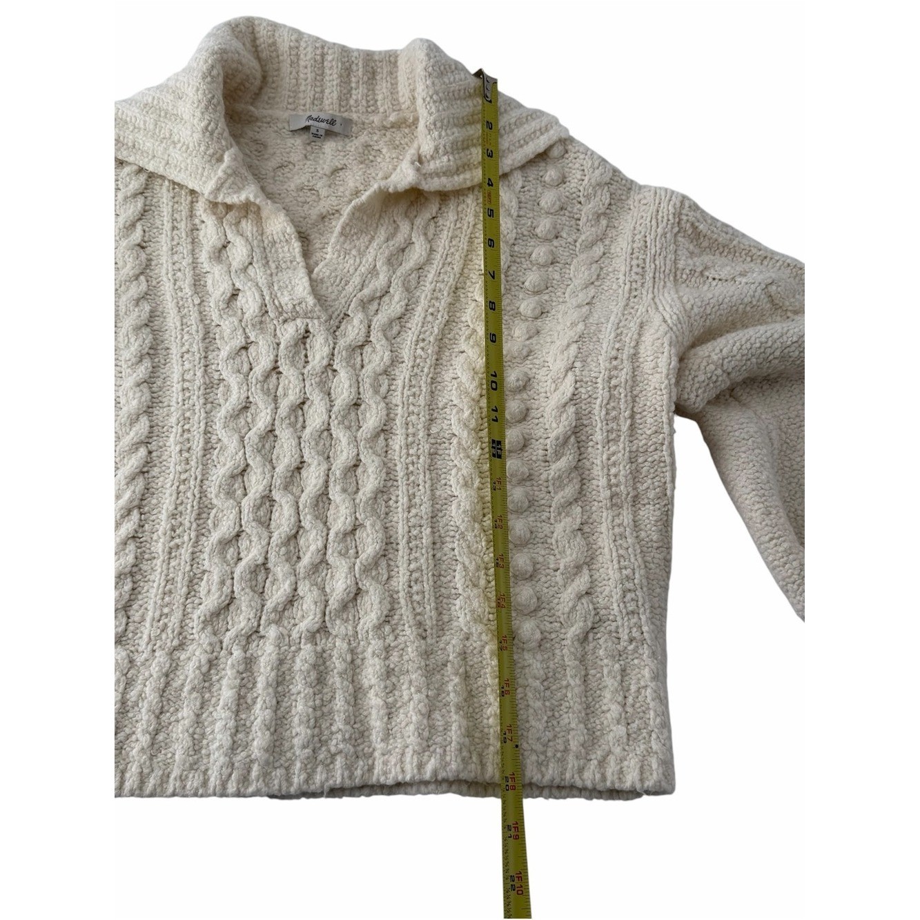 Madewell Cotton-Merino Wool Blend Cable-Knit Boho Sweater Timeless Classic Sz S