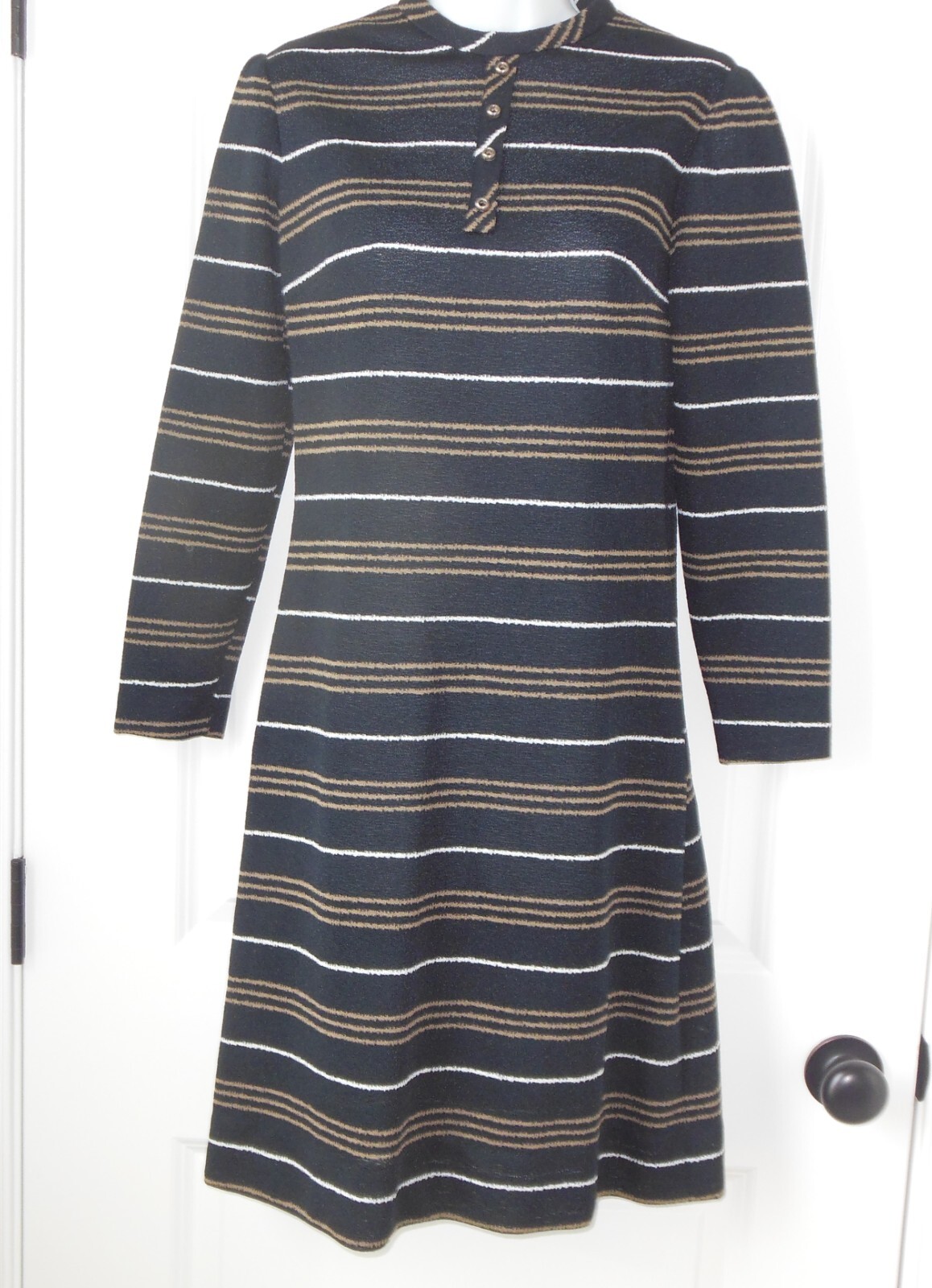 L&rsquo;Aiglon Originals Knit Dress sz 8 ~S Black Stripe Crew Neck Vintage 1960&rsquo;s