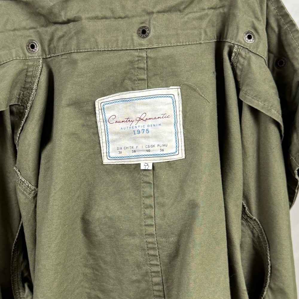 Vintage Olive Utility Jacket Hooded Military Style Anorak Drawstring Waist