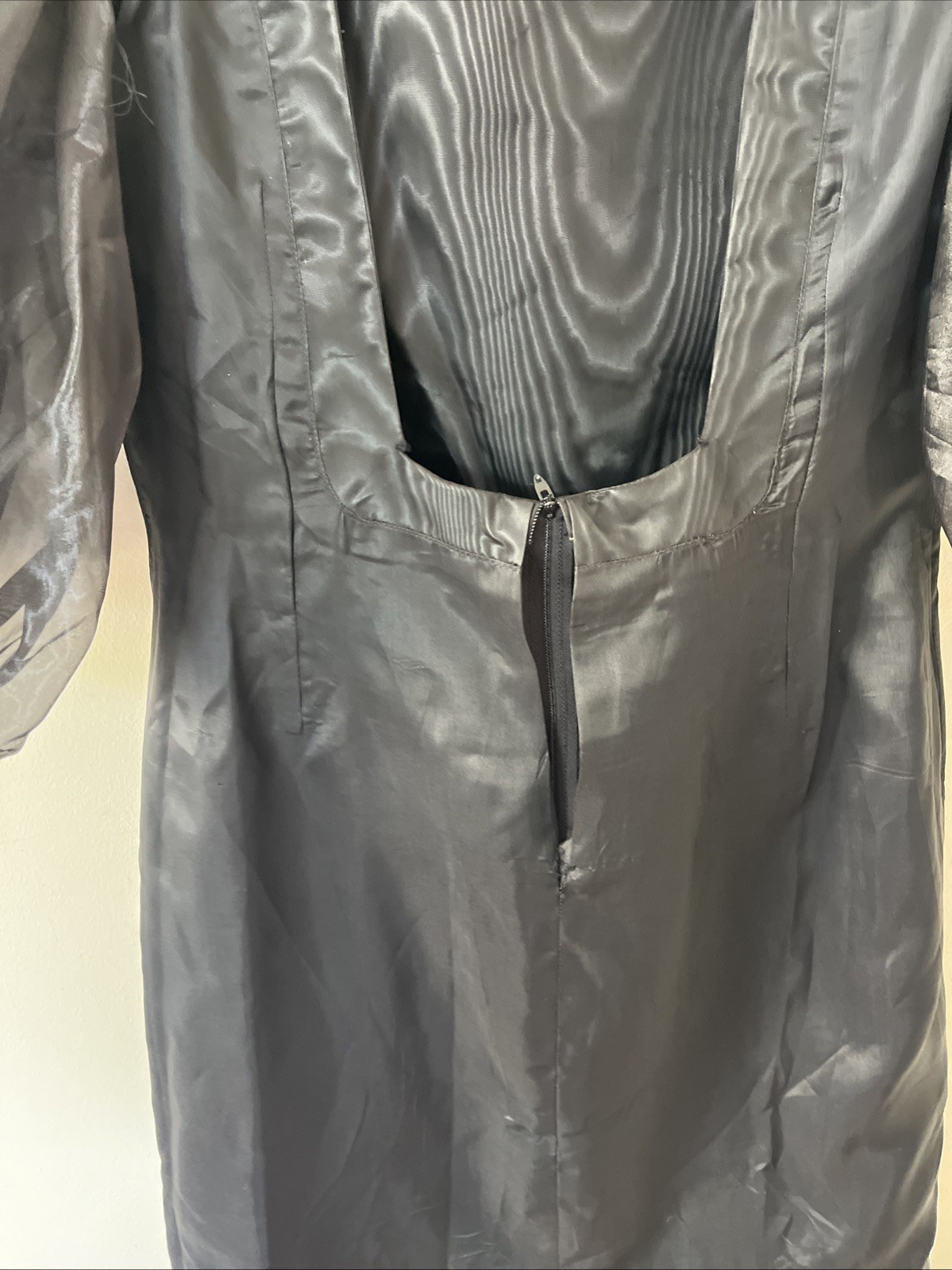 Vintage 1980s L Square Neck Low Back Large Puff Sleeves Taffeta Midi Dress