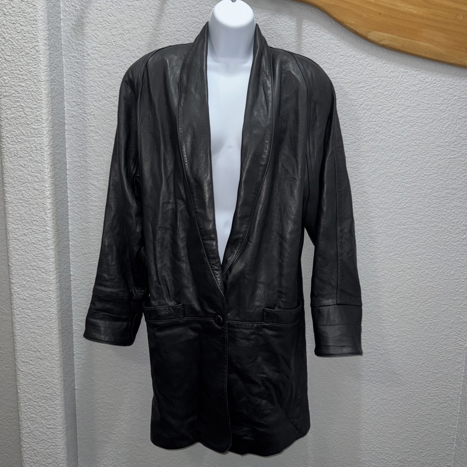 Vtg 1980s Coat Jacqueline Ferrar Designer Womens XS Black 100% Leather Jacket