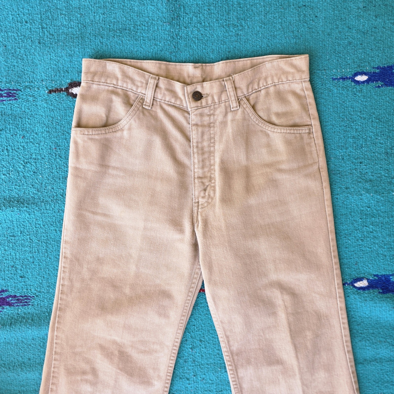 Vtg 70s Levi’s Flare Bell Bottom Beige Jeans Pants TAG Size 31 X 30 (29×26.5)