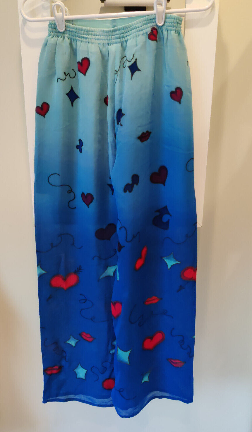 Silk Pants & Matching Top Set Size S Vintage Hand Painted *EXCELLENT