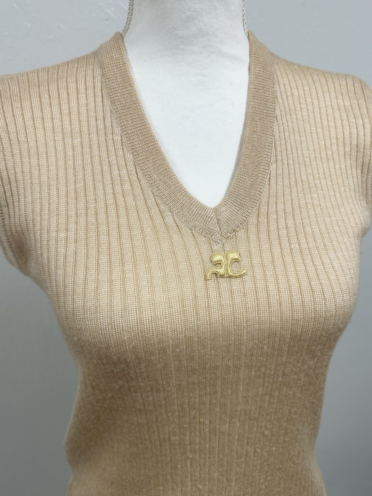 Vintage Late 70’s Courreges Paris Cream Knitted Sweater Vest Size Small