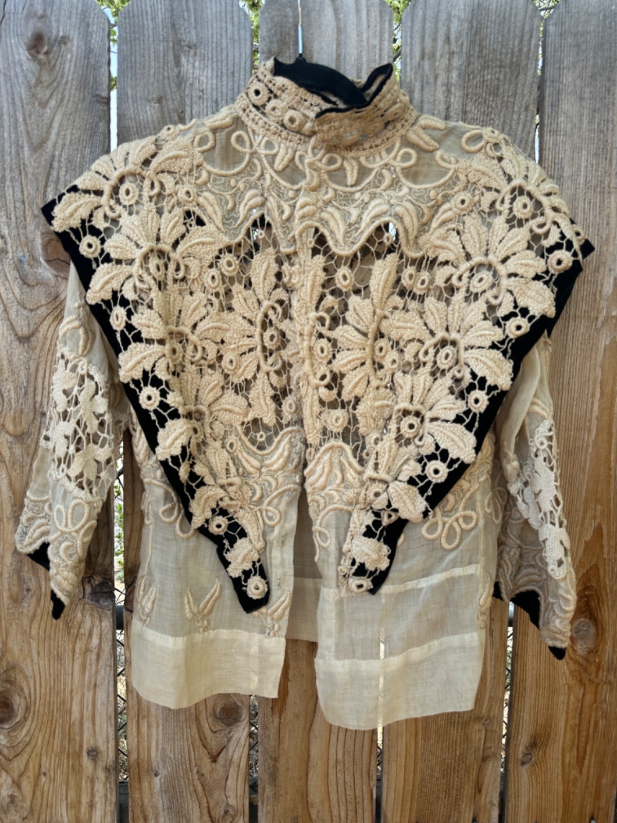 Edwardian Hand Made Irish Crochet Lace and Velvet Blouse Bodice Rare Antique