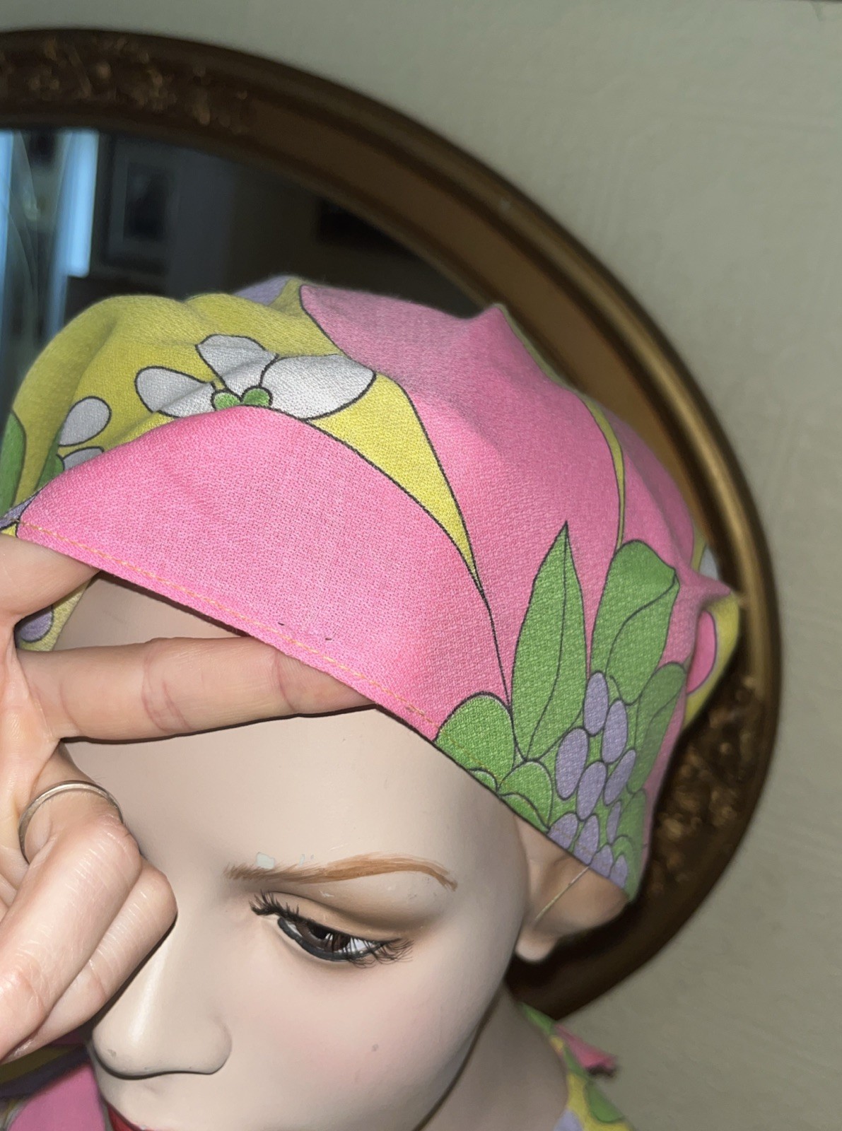 Vintage 60s 70s NOS psychedelic Mod Neon Floral Maxi Dress 2 Piece Head wrap