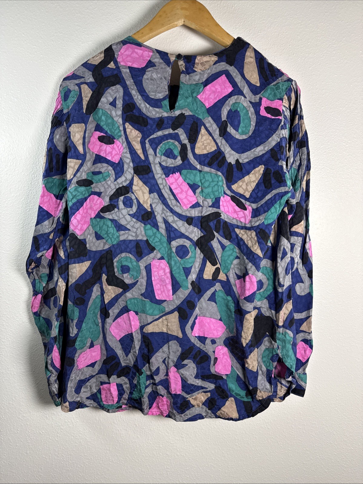 Vintage 80&rsquo;s Flora Kung Abstract multicolor, long sleeve silk Blouse