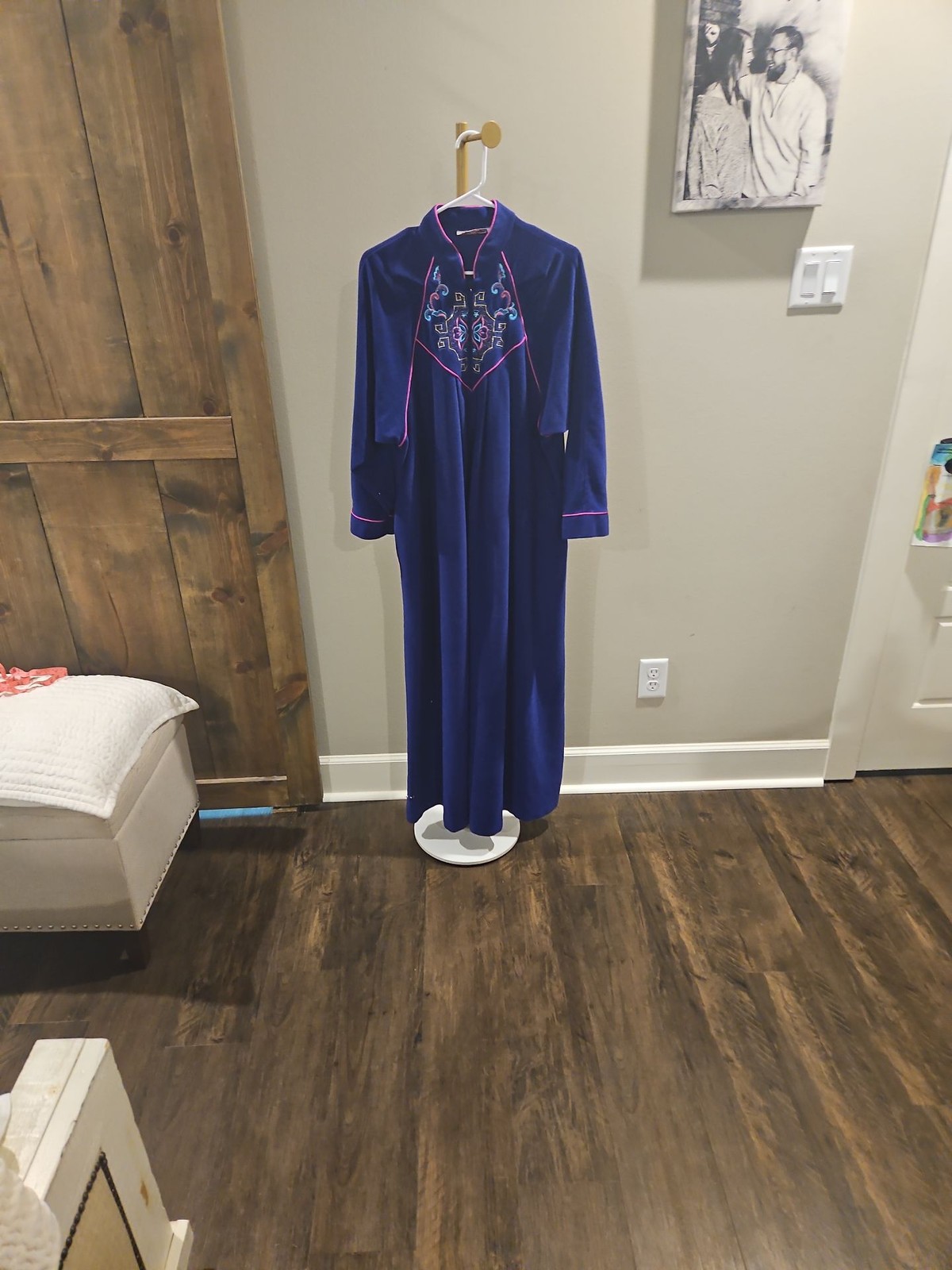Vintage Deep Purple Velour Embroidered Caftan Loungewear Robe
