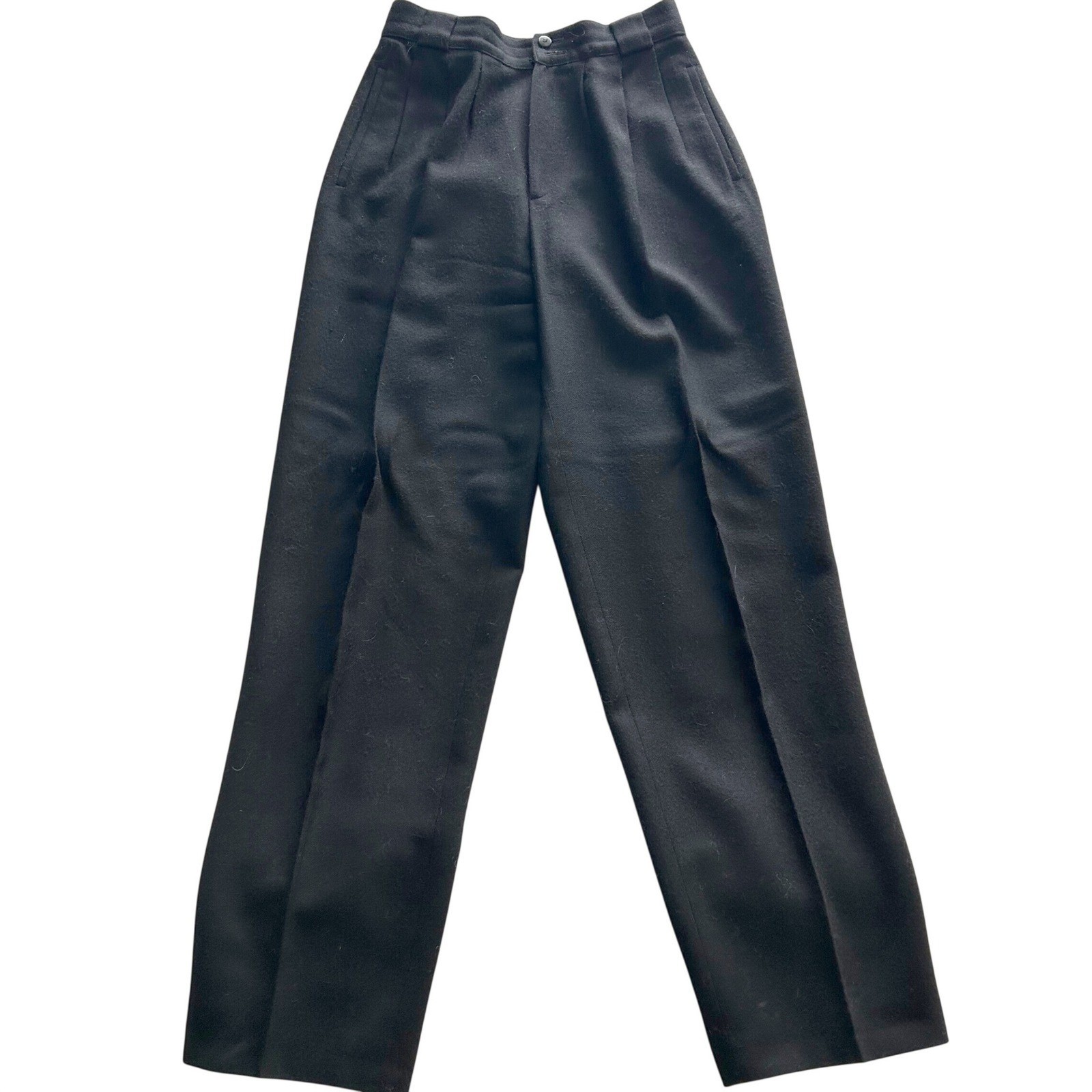 Womens Vintage 90s High Waisted Wool Trousers Black Pleated Giorgio Sant&rsquo; Angelo