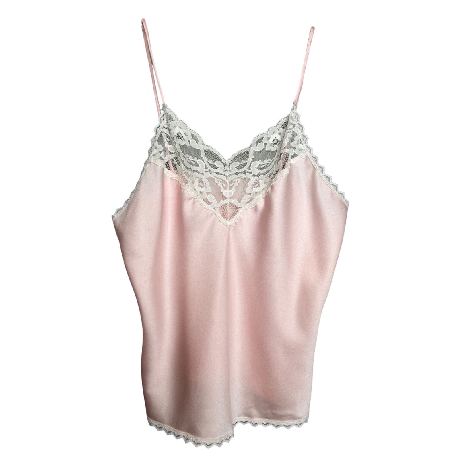 Vintage 80s Fairy Top S Pink Lace Trim Coquette Cottagecore Cami Unbranded