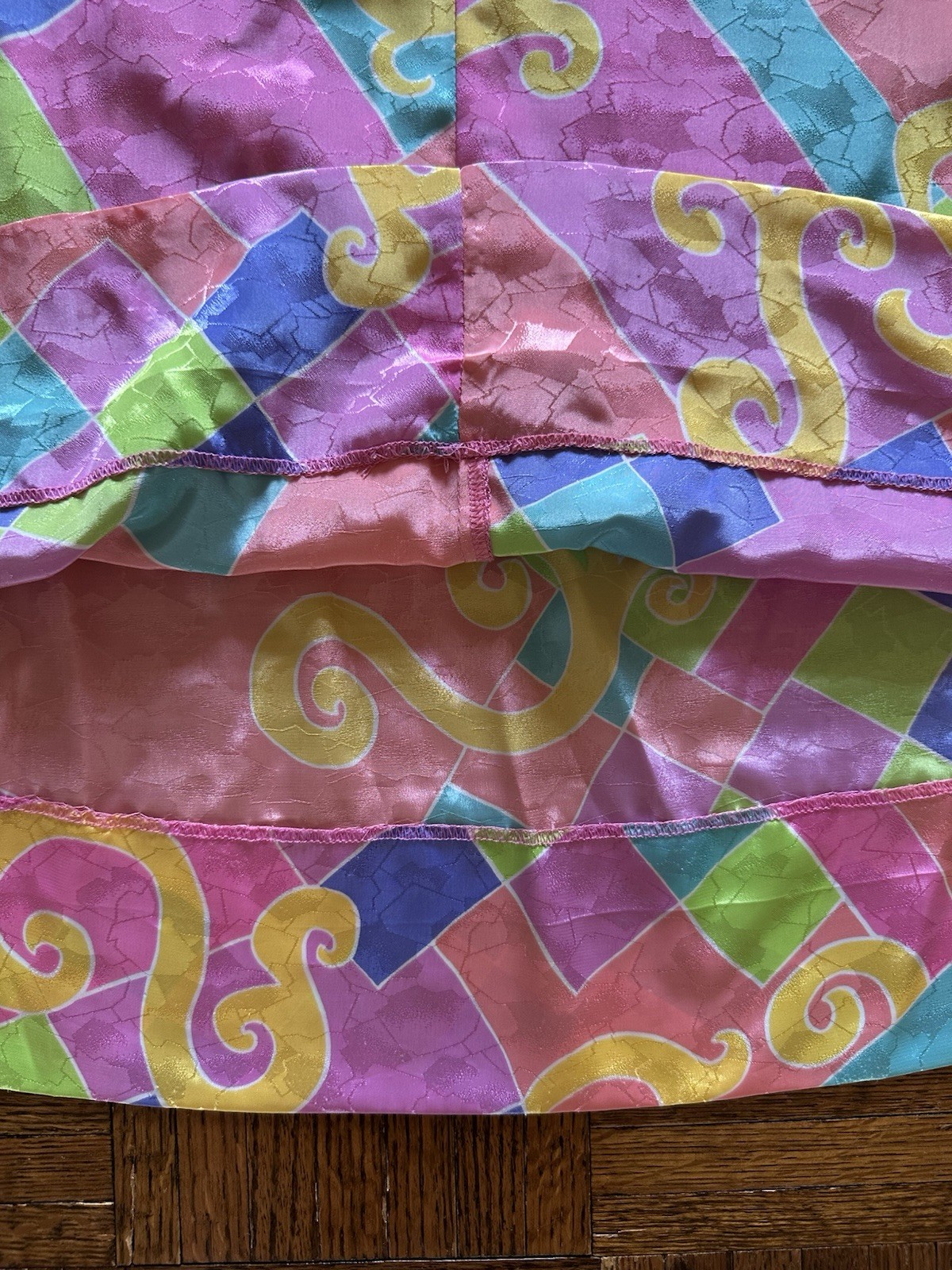 1980s David Brown Brocade Hostess Dress Maxi Resort Geometric Neon Deco Mumu VTG