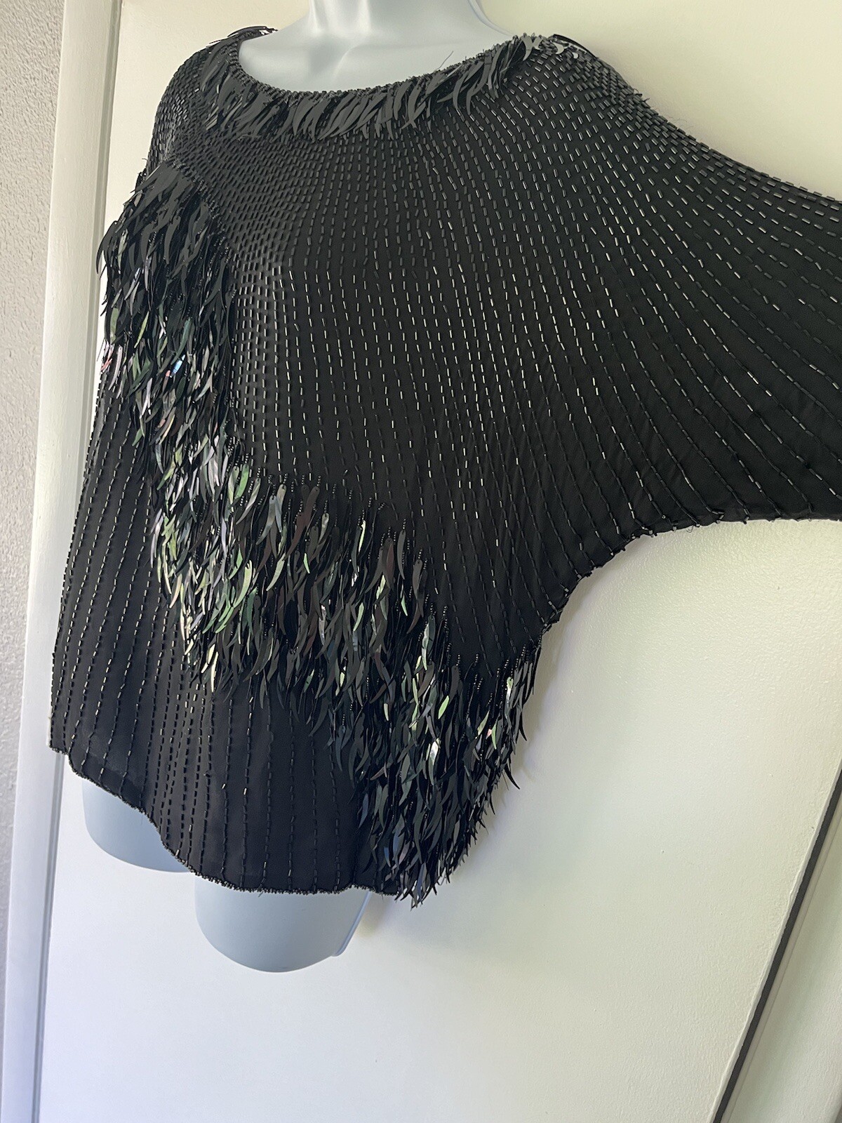 Silk Sequin Vintage Oleg Cassini Beaded Top Black Tie Medium Formal Party