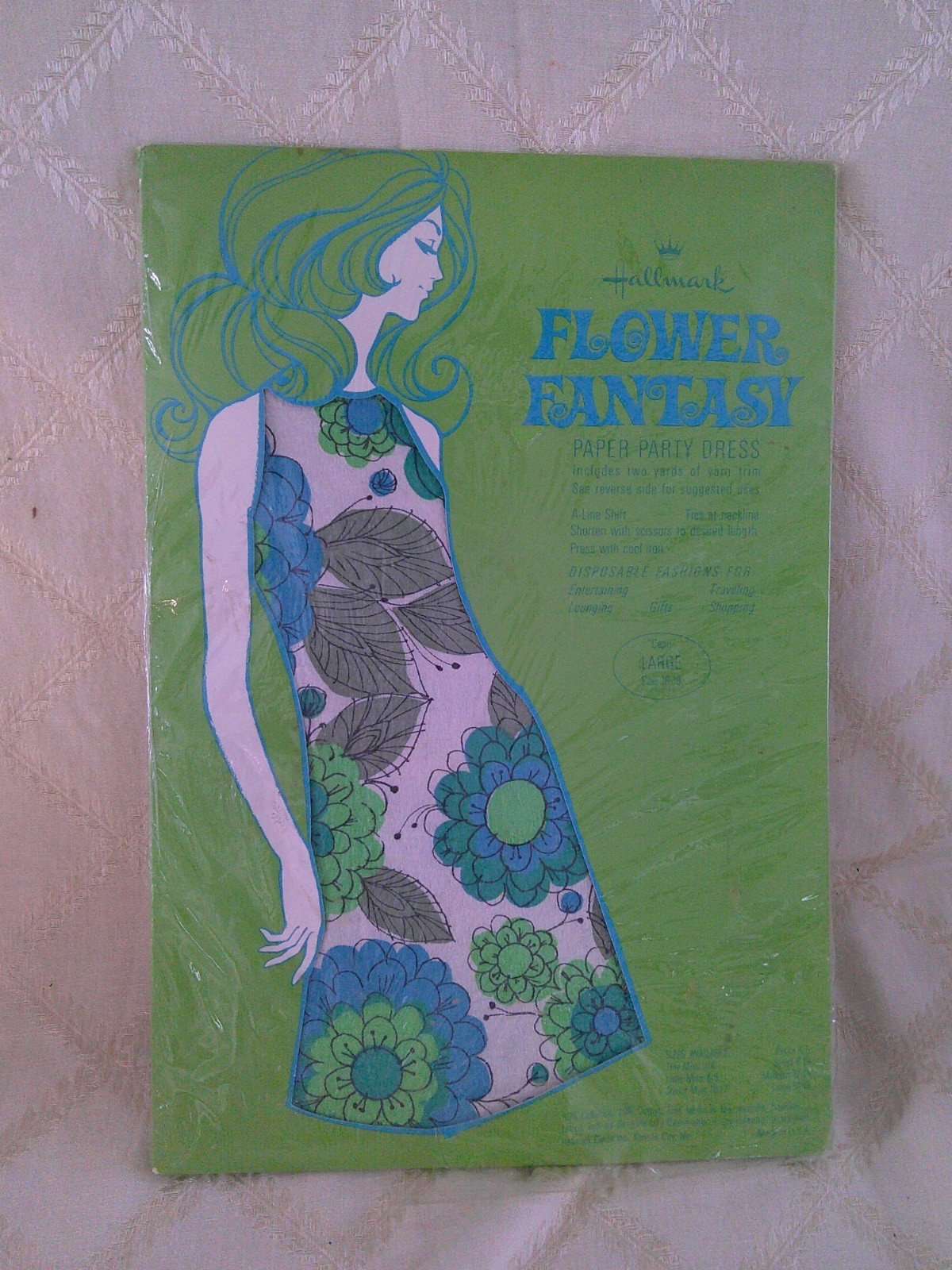 NOS Vtg 60&rsquo;s MOD Pop Art Flower Power A-Line PAPER DRESS Hallmark L Mint in BOX