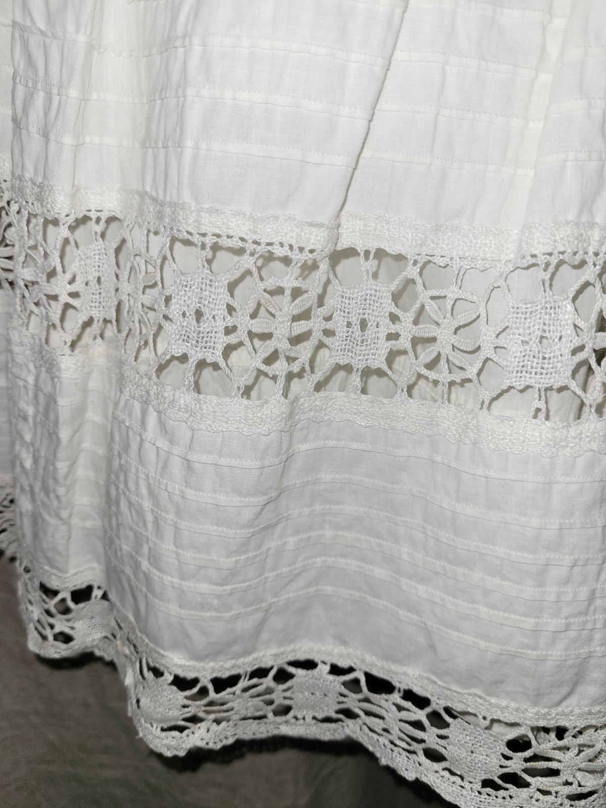 Antique Edwardian Cotton Pintucked Cluny Lace Petticoat S/M