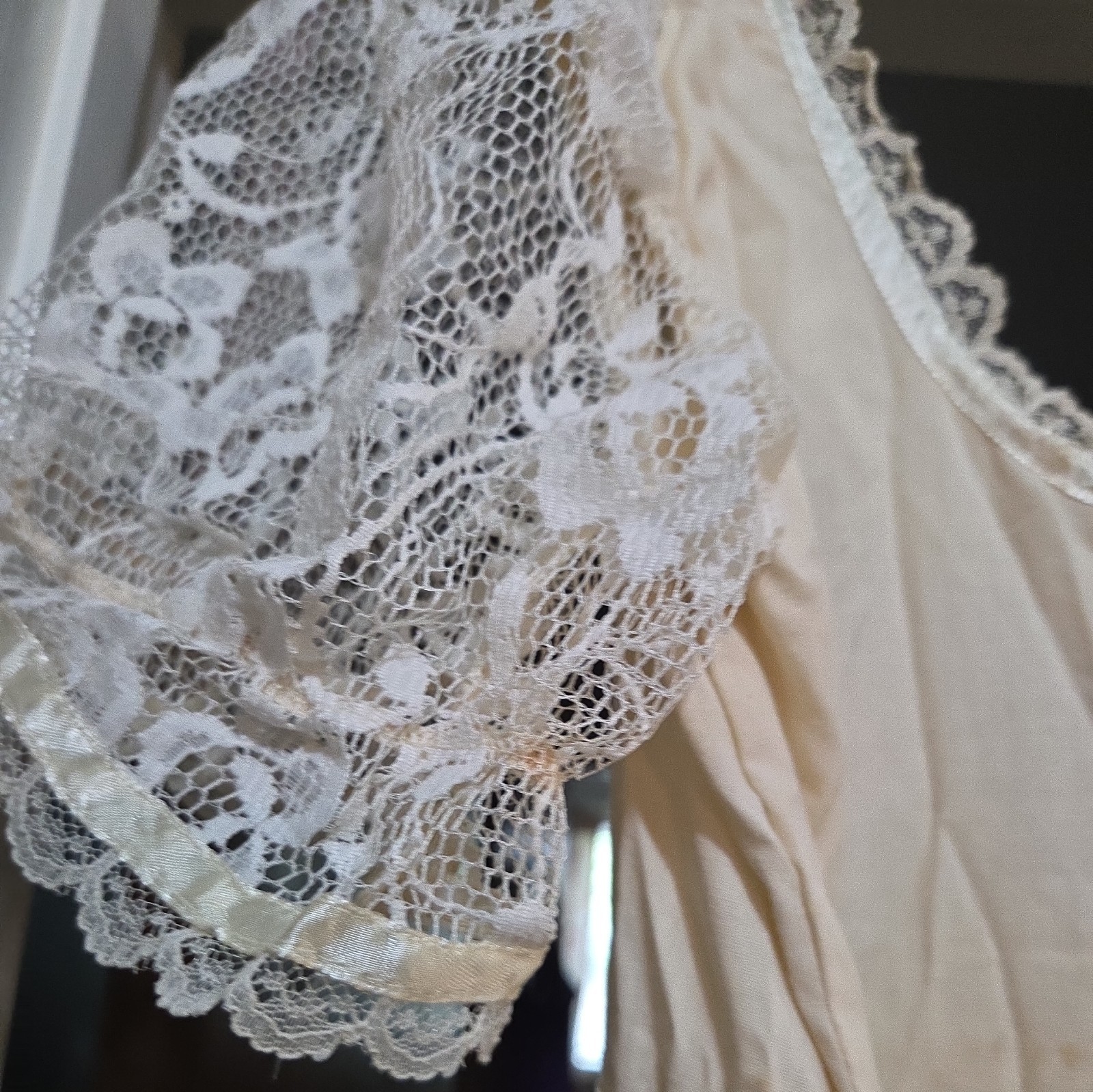 Vintage 70s dress Cream Lace Prairie Maxi Dress Cottagecore Boho size SMALL