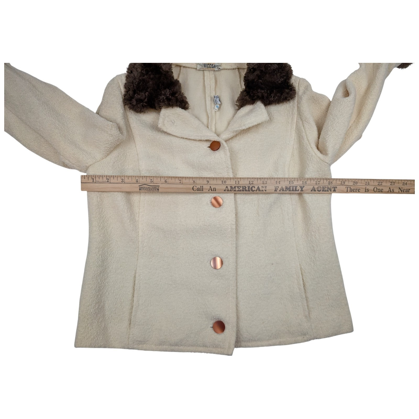 Vintage Tricosa Paris France 1970s Wool Dress & Jacket Cream w/ Faux Fur *READ