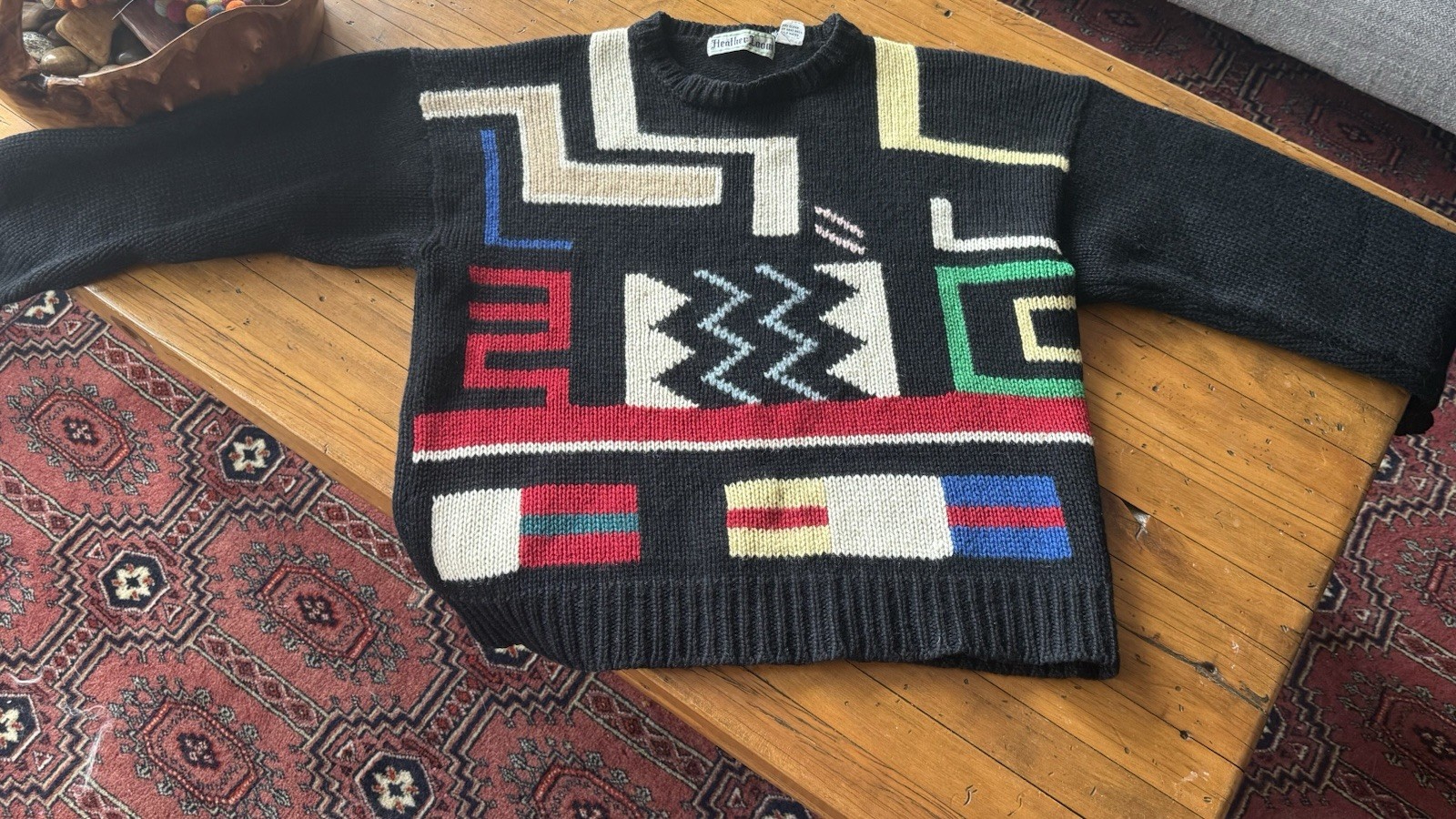 Iconic 1990’s Geometric 100% Wool ‘Heather Loom’ Knit Sweater Sz 40/unisex L