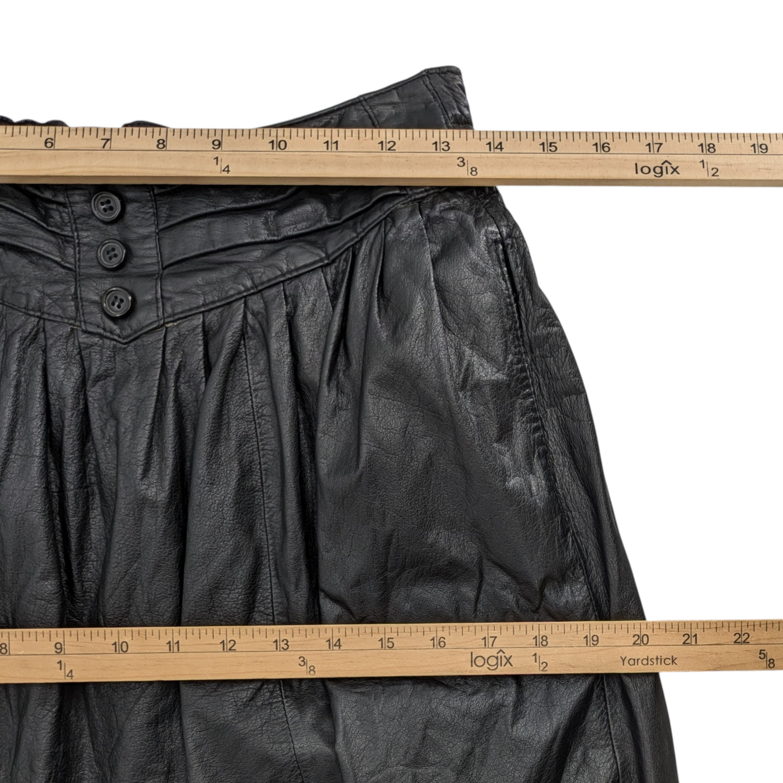 VTG 80s Black Leather Quilted Midi Skirt Womens 8 Yoke New Wave Goth Avant Garde