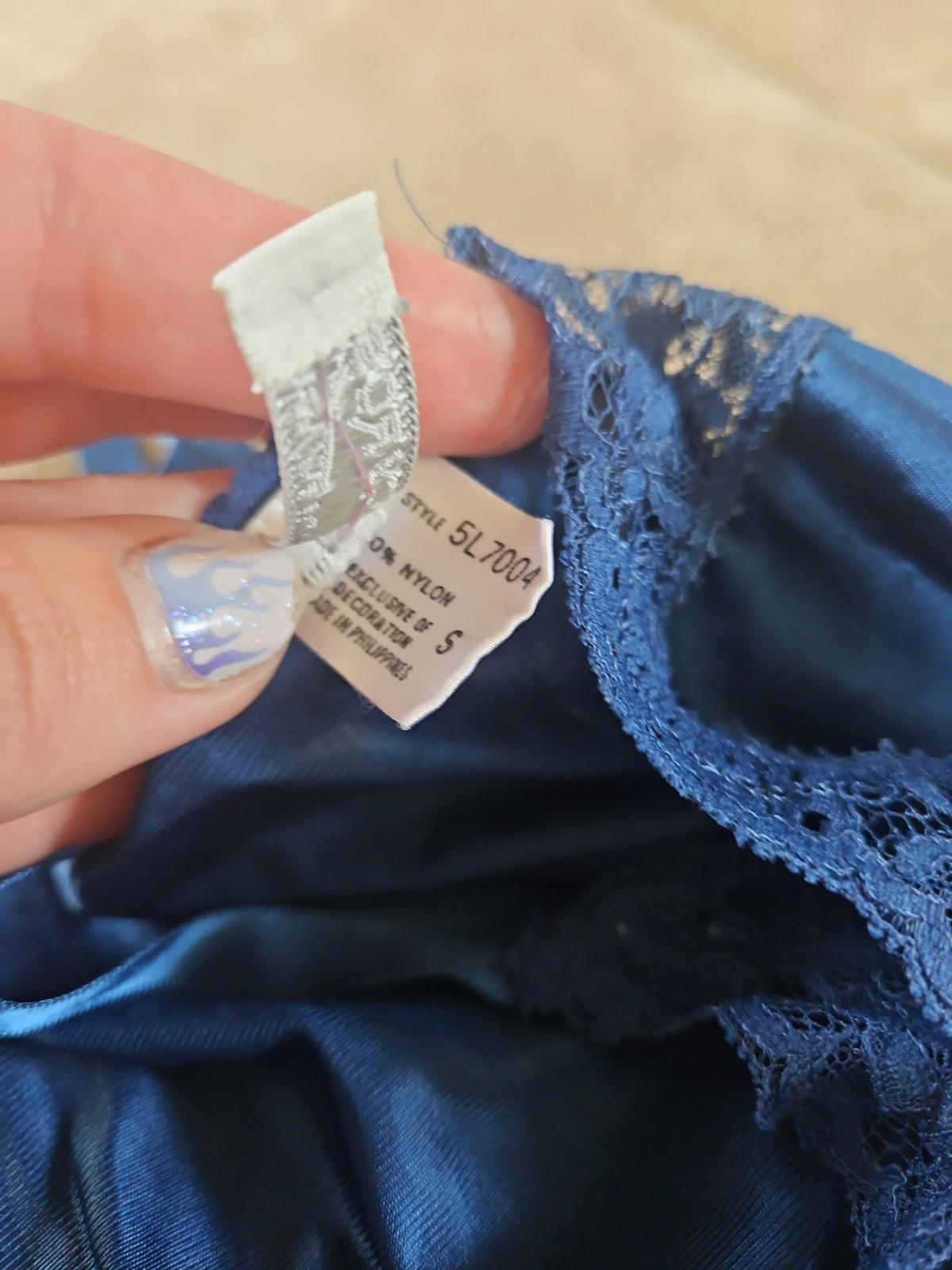 Vintage Windy Rose Satin Cami And Panty Set Size S / 6 Blue Floral Embroidery