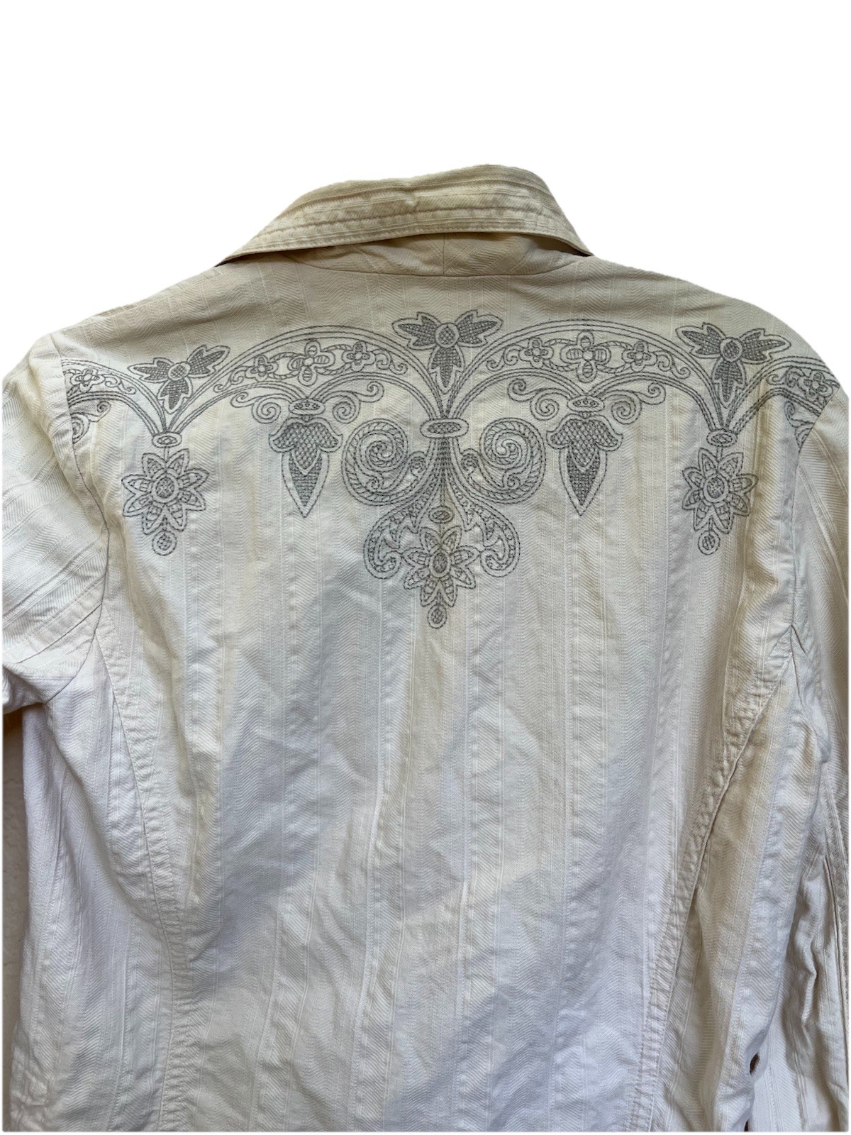Johnny Was Vintage Cream S Blazer Jacket Grey Design Textured Fabric 3 Button